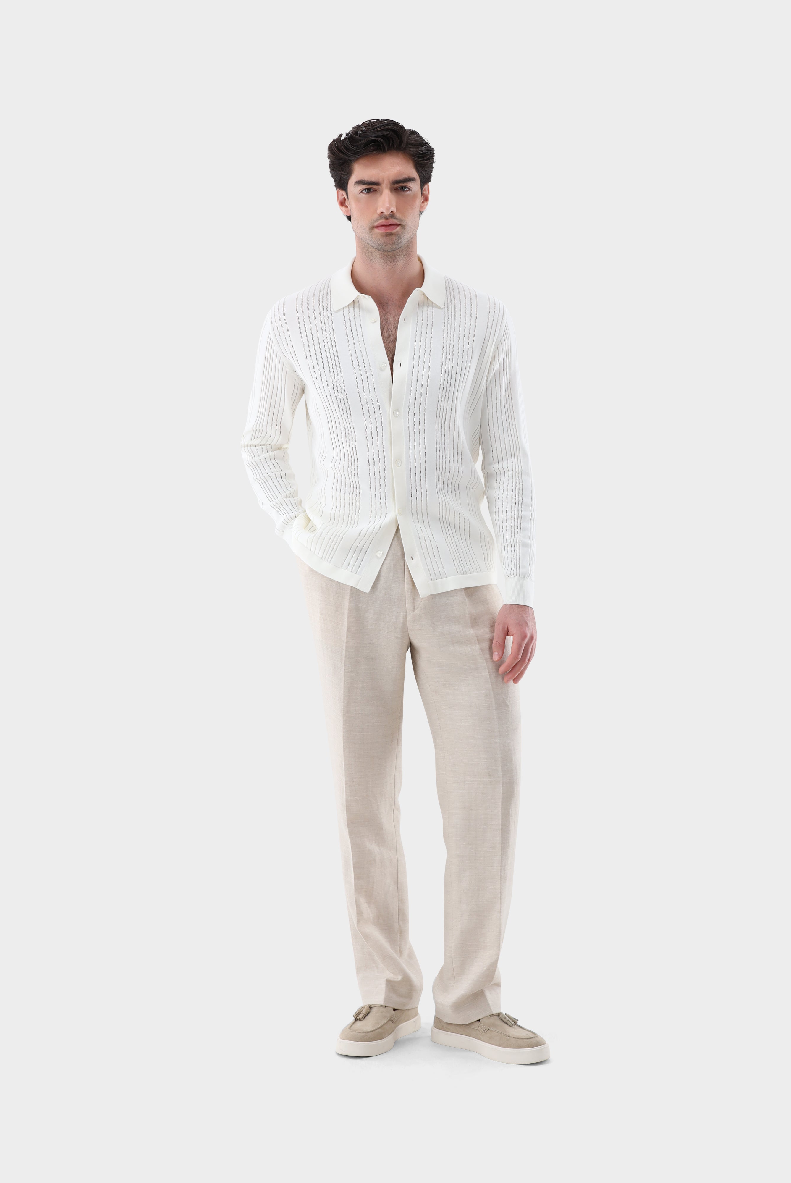Strickhemd | mit Streifen-Struktur aus Air Cotton