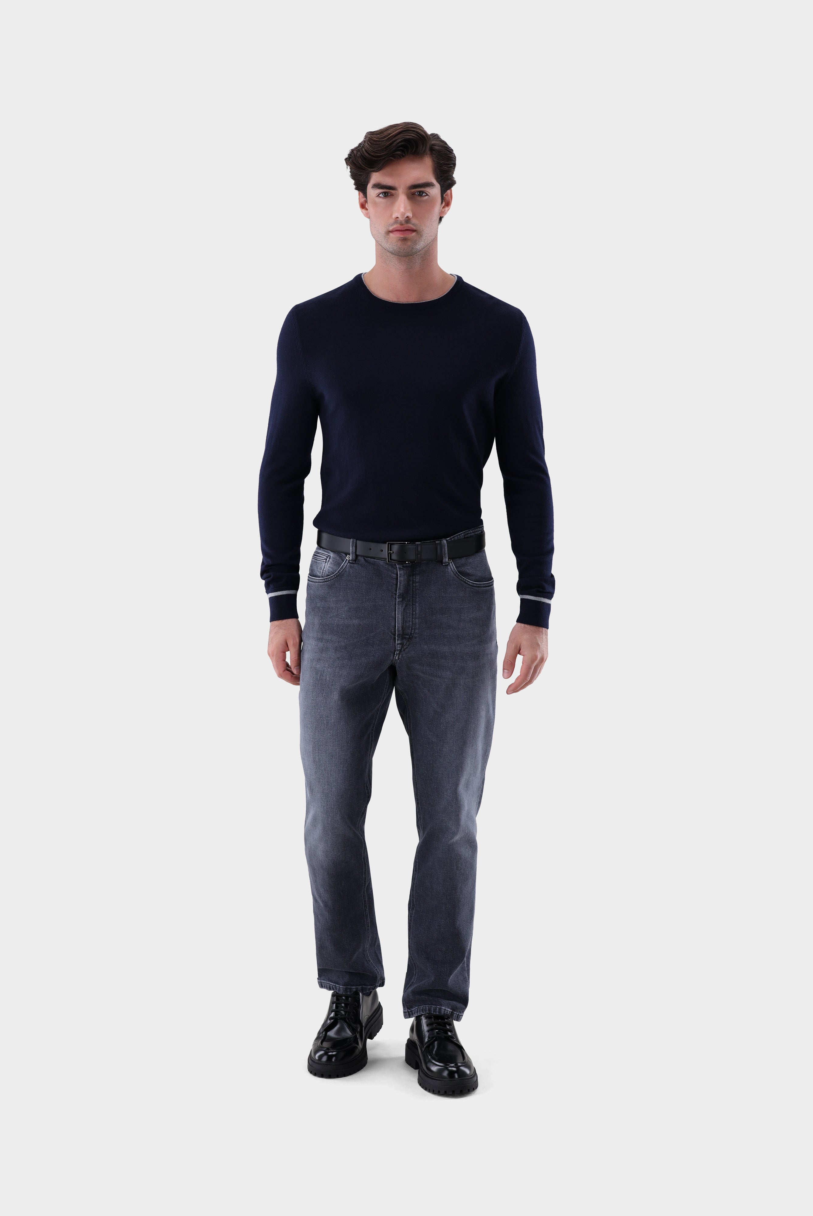 Rundhalspullover | aus merzerisierter Merinowolle mit Farbdetail-Strick & Pullover-Van Laack-OUTLET-ARCHIVIST-ARCHIVE-SALE