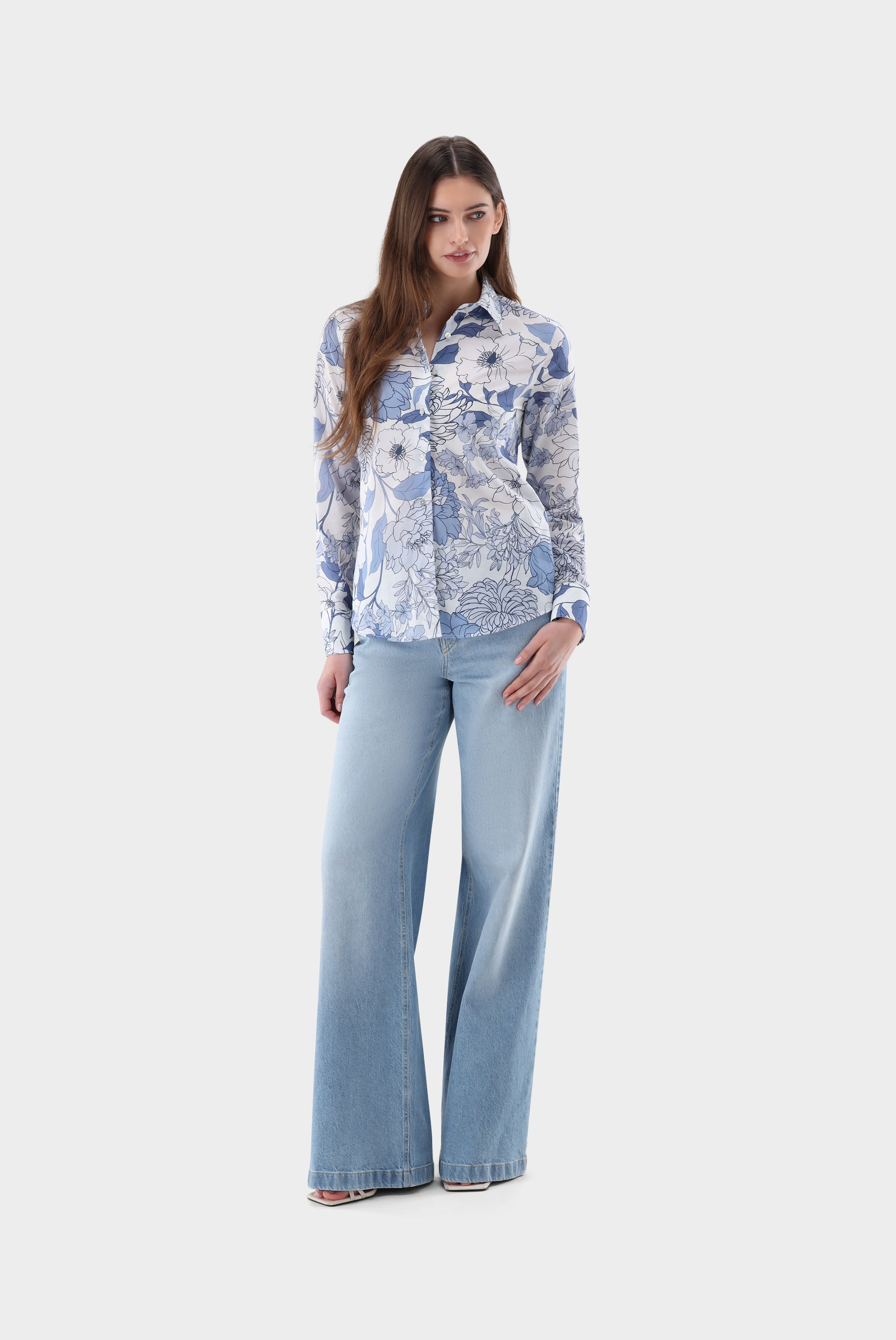 Hemdbluse | mit Blumen-Druck
