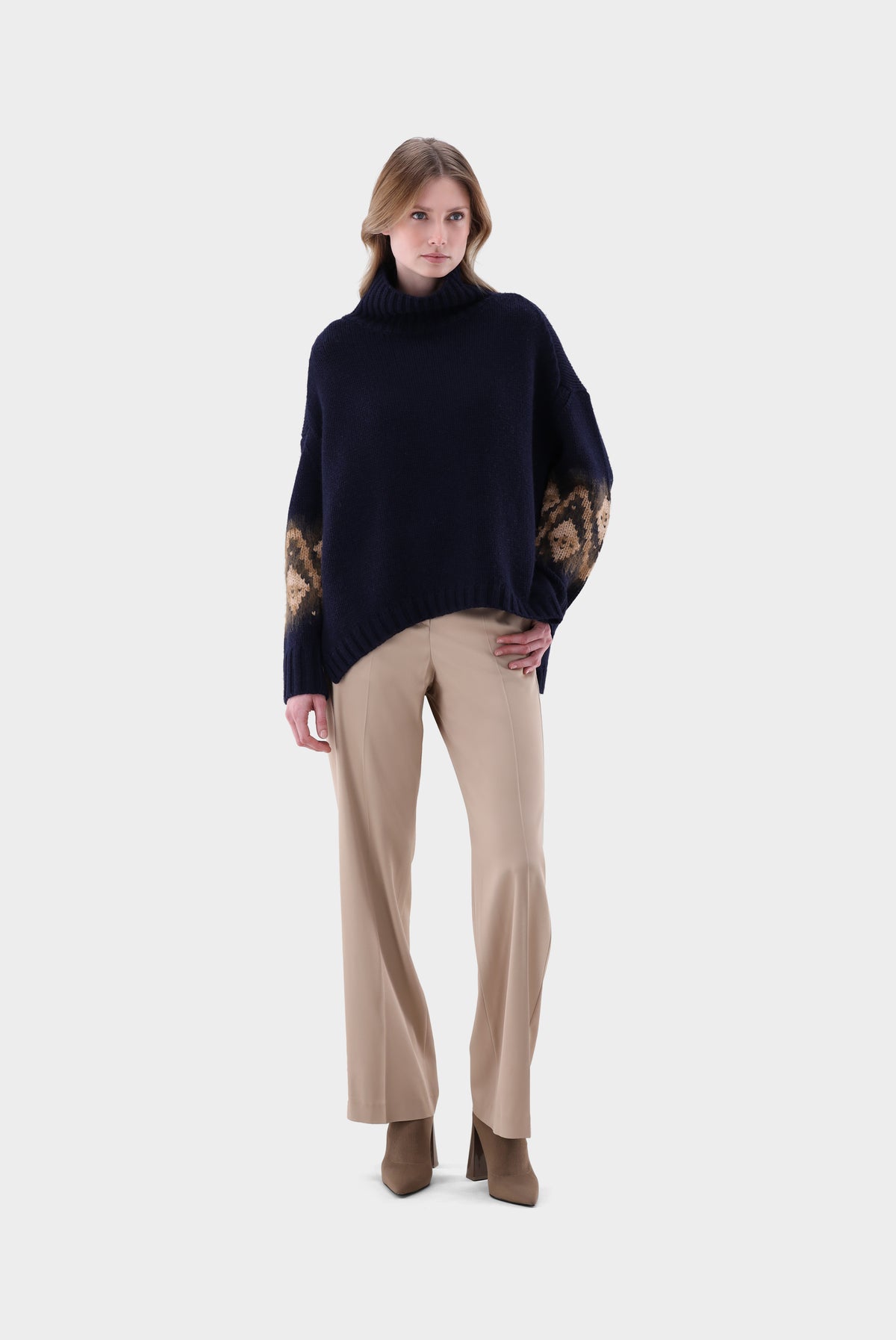 Rollkragenpullover | oversized mit Muster an Ärmeln-Strick & Pullover-Van Laack-OUTLET-ARCHIVIST-ARCHIVE-SALE