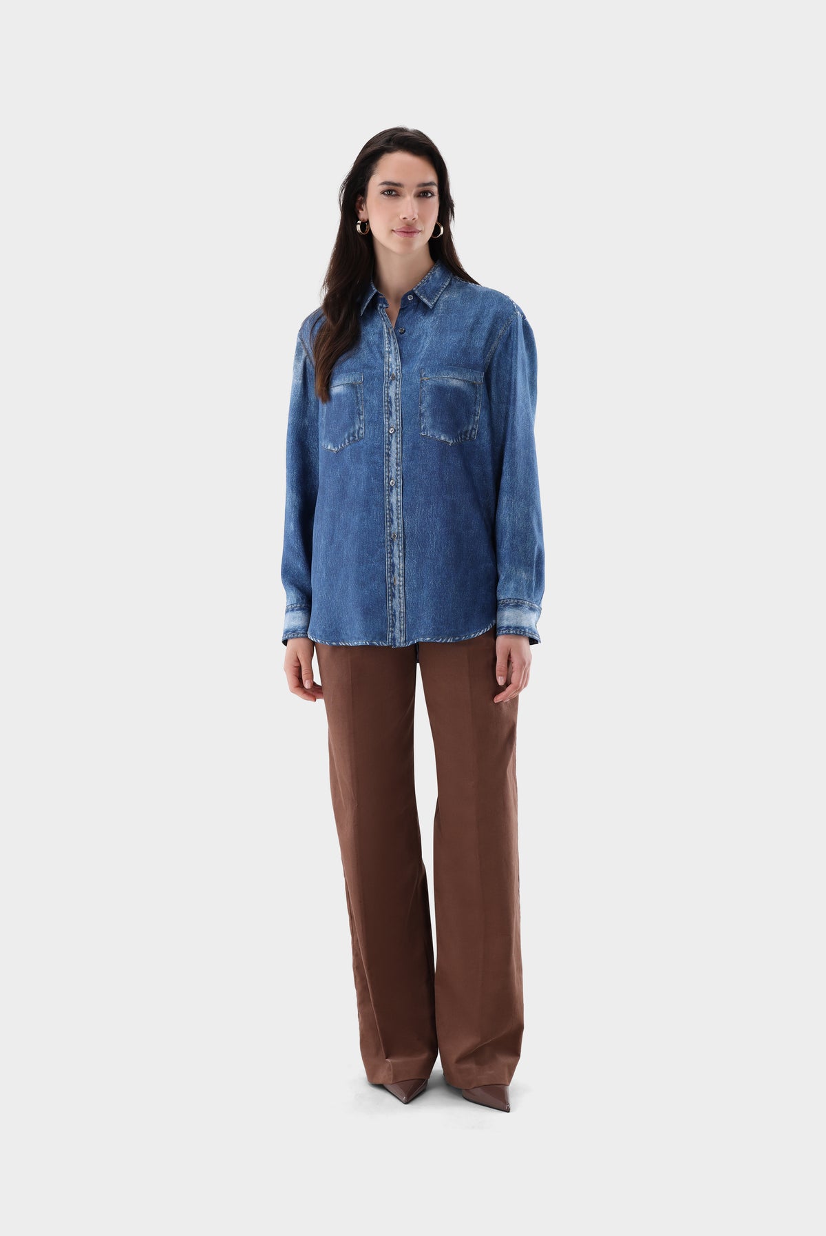 Hemdbluse aus Seide | mit Denim-Print