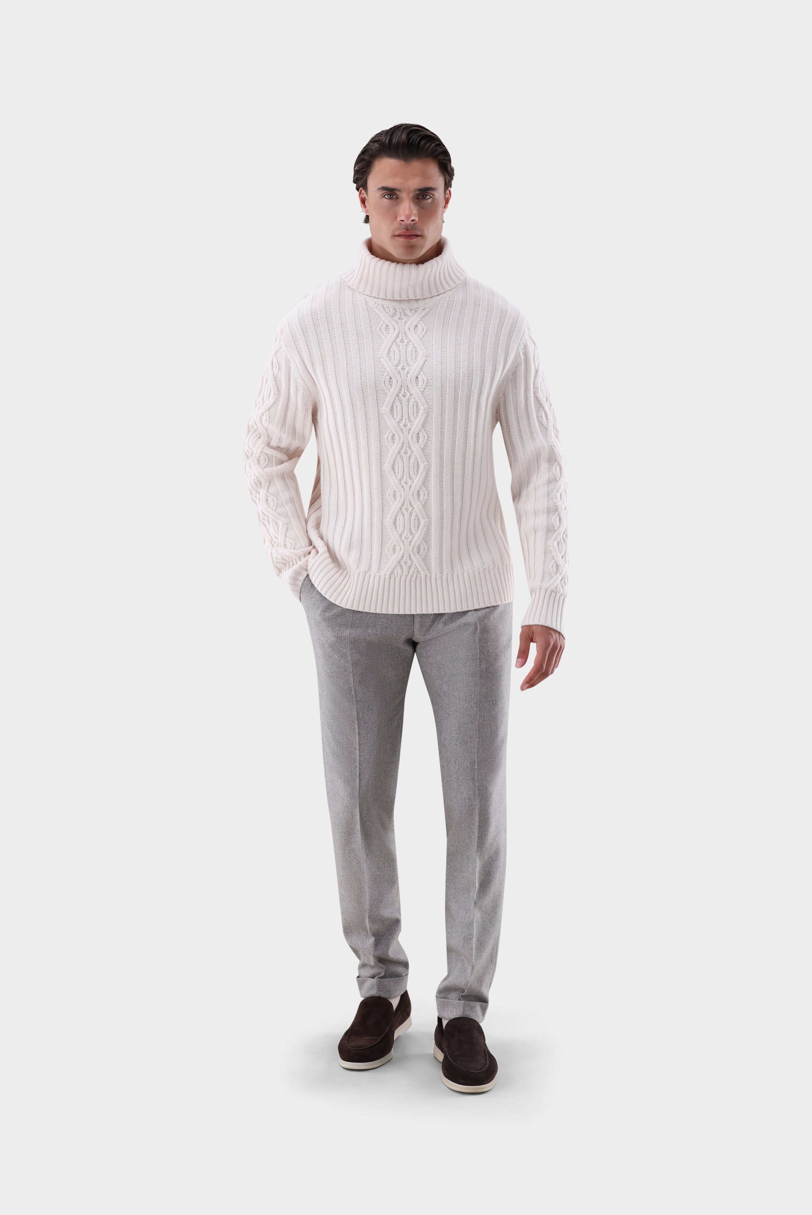 Rollkragenpullover | mit Kaschmir und Zopfmuster-Strick & Pullover-Van Laack-OUTLET-ARCHIVIST-ARCHIVE-SALE