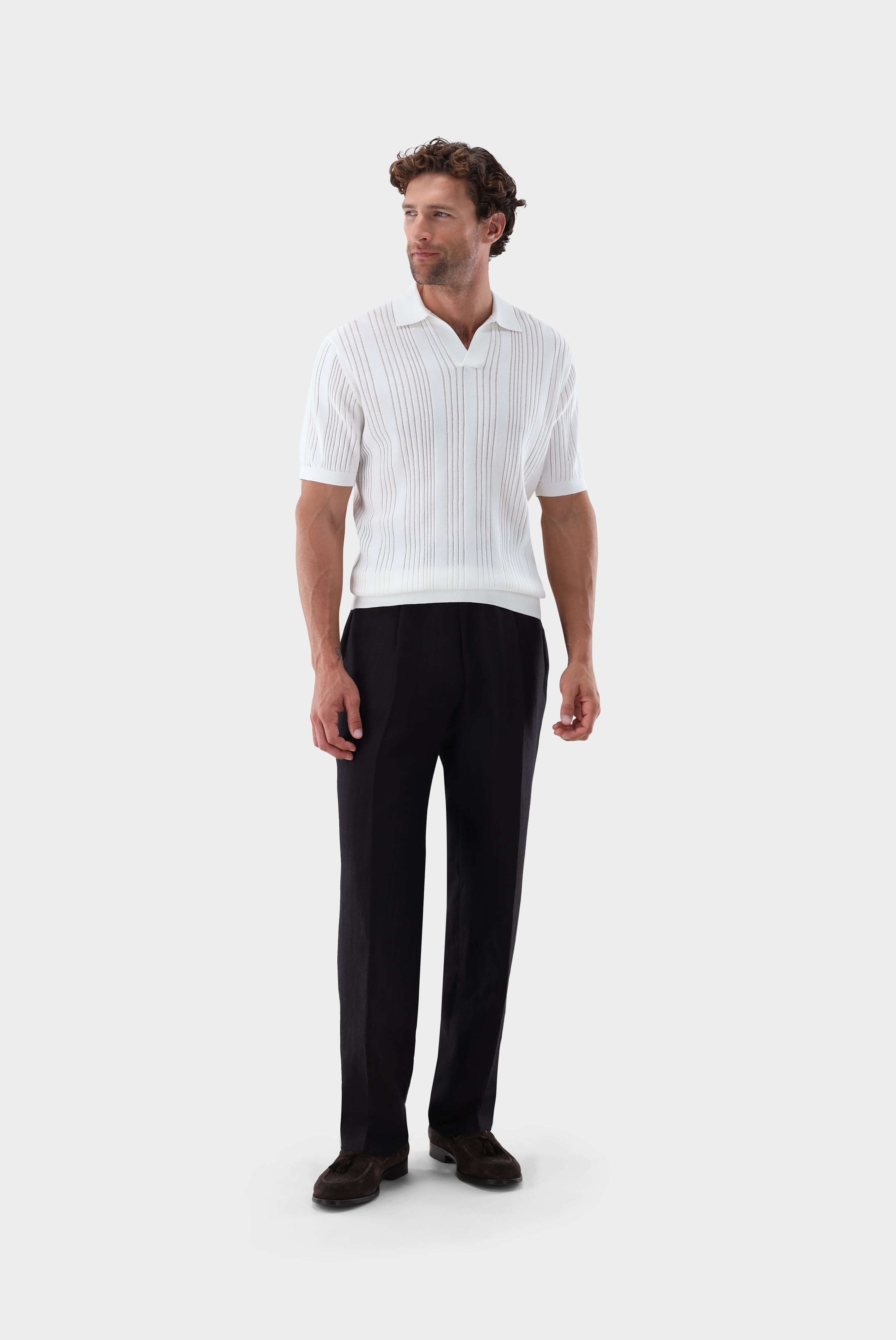 V-Neck Poloshirt | mit Streifen-Struktur aus Air Cotton