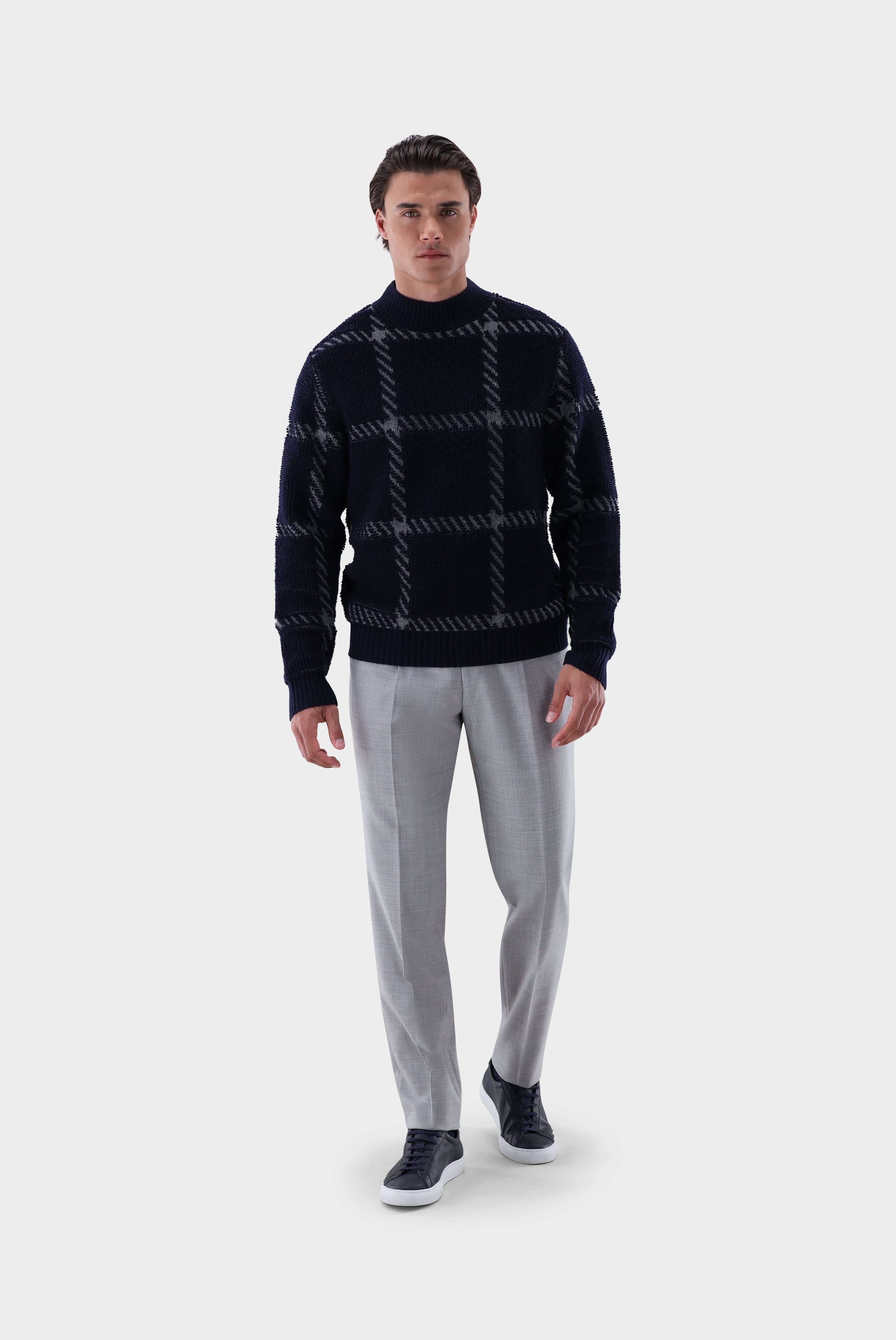 Stehkragenpullover | mit Jacquard-Karomuster-Strick & Pullover-Van Laack-OUTLET-ARCHIVIST-ARCHIVE-SALE