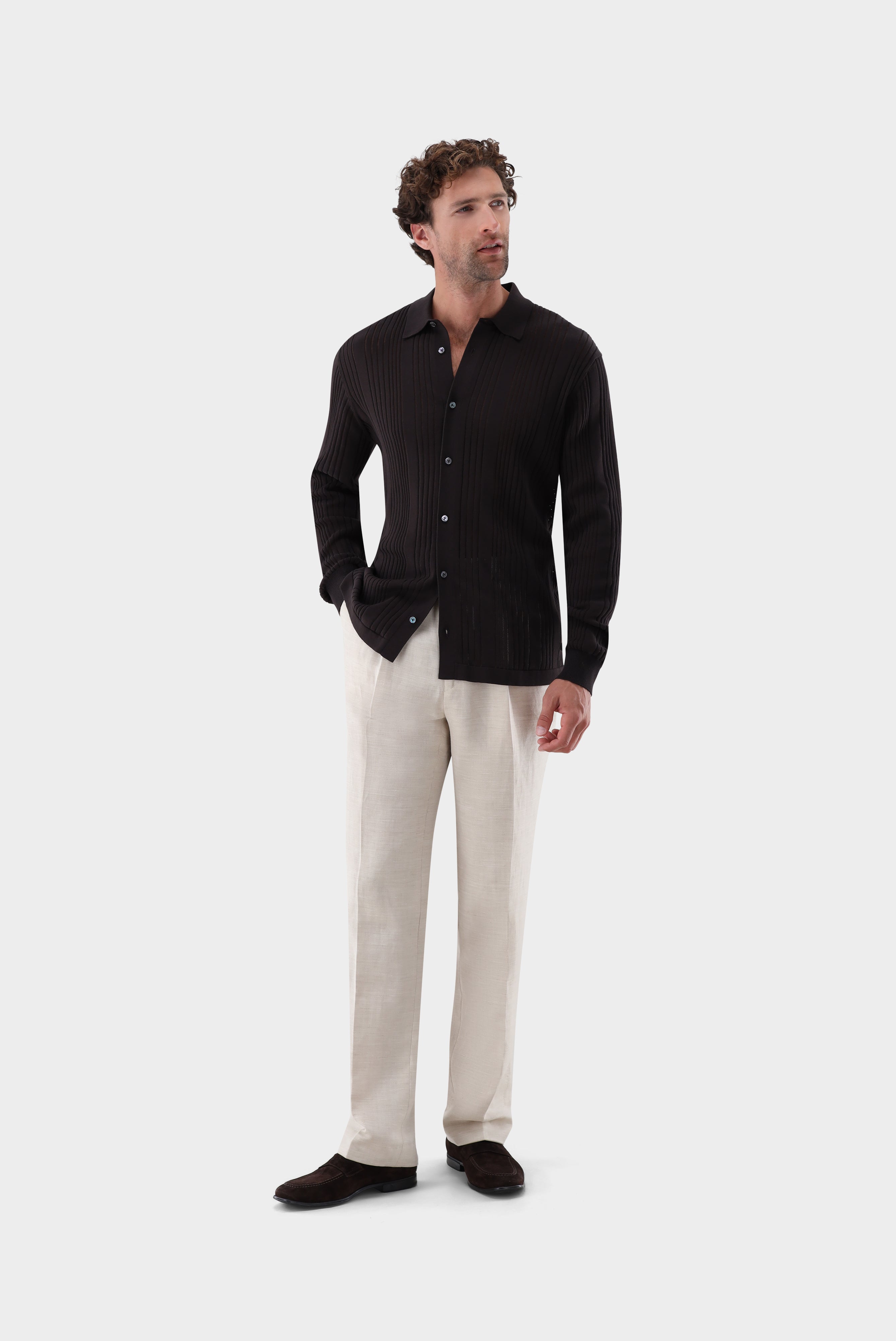 Strickhemd | mit Streifen-Struktur aus Air Cotton