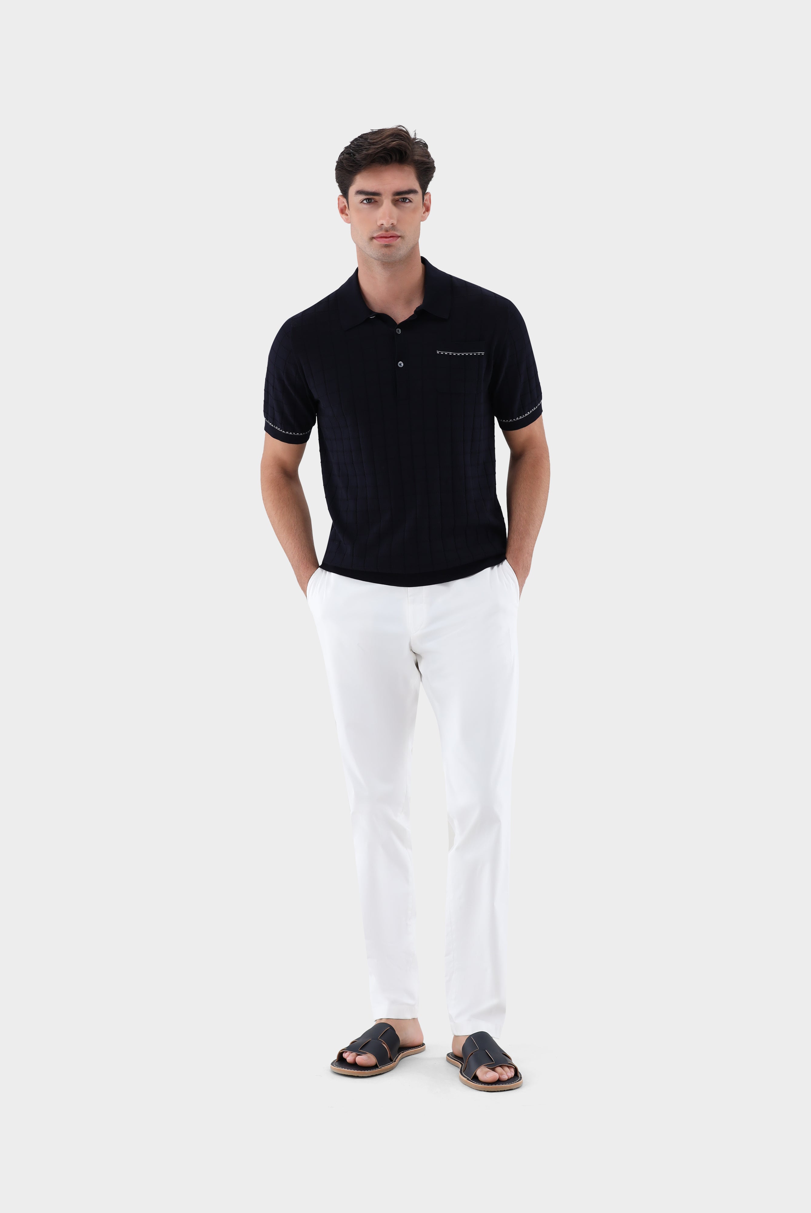 Van Laack-Strick-Poloshirt | mit Jacquard Karomuster-Shirts-Black-Deal-Outlet-by-ARCHIVIST