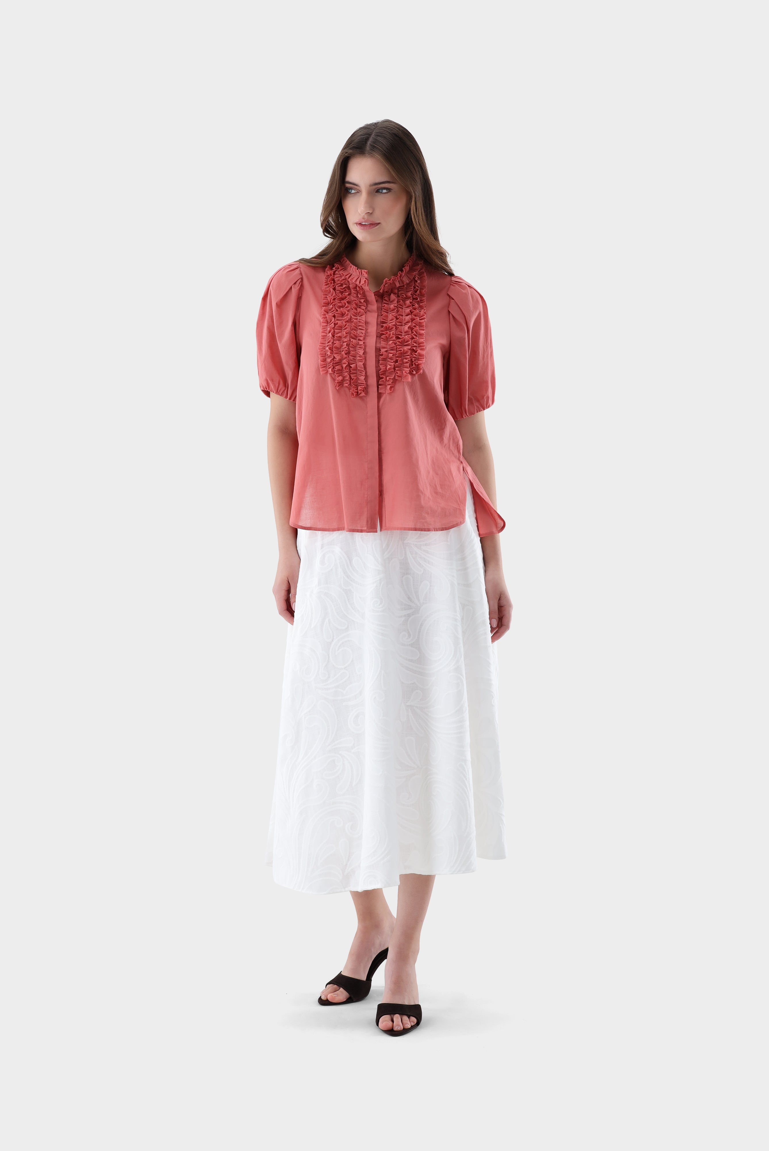 Kurzarm Bluse | mit Rüschen-Hemden & Blusen-Van Laack-OUTLET-ARCHIVIST-ARCHIVE-SALE