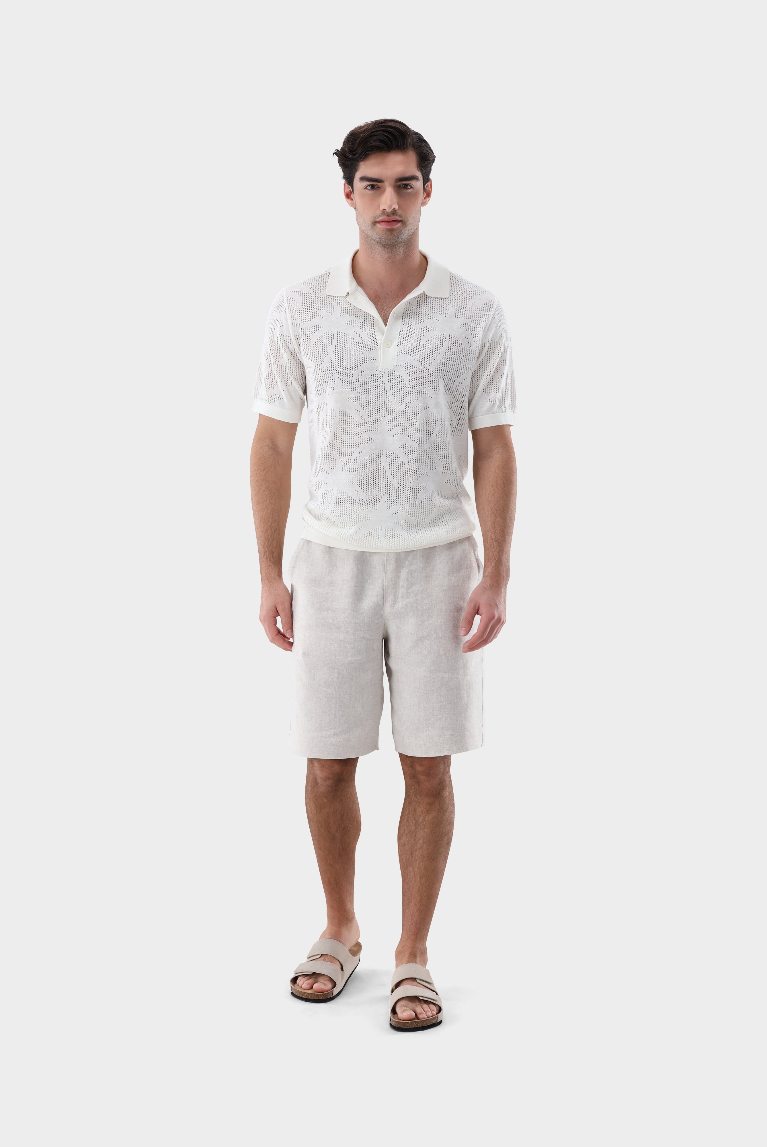 Poloshirt | aus Ajoure Strick mit Palmen Design-Shirts-Van Laack-OUTLET-ARCHIVIST-ARCHIVE-SALE