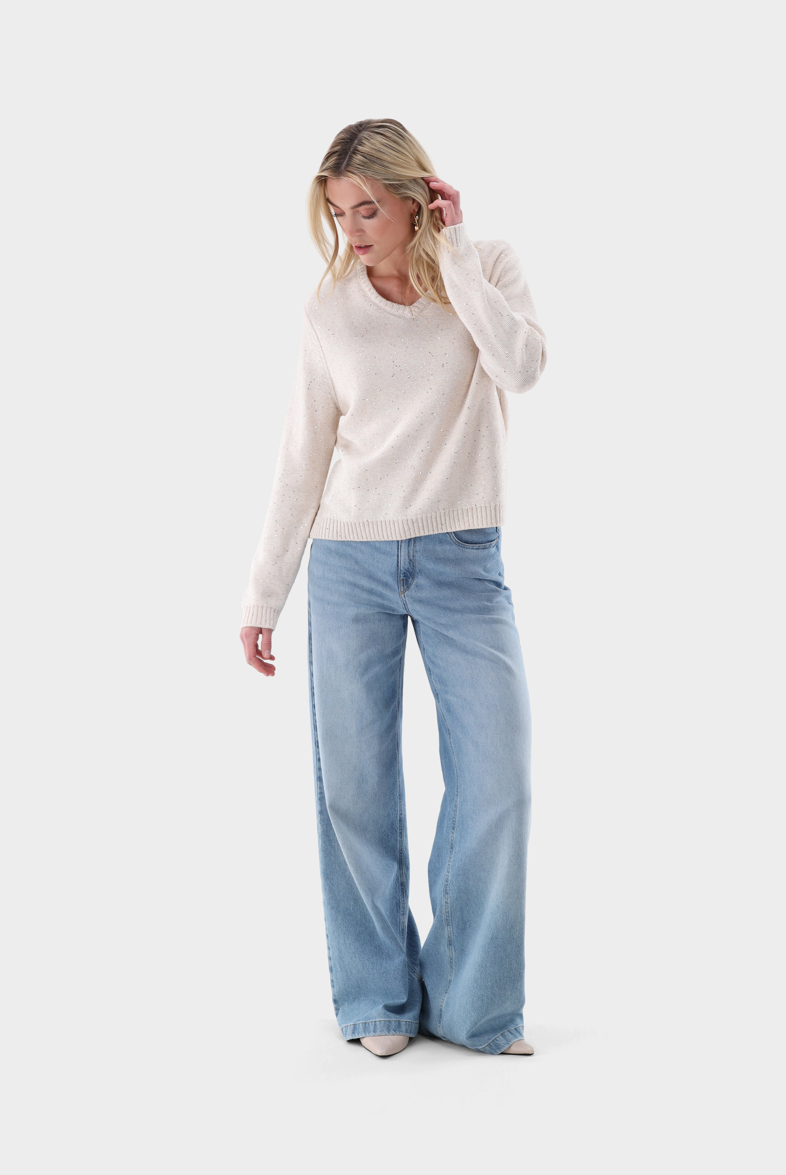Pullover mit V-Ausschnitt | mit Kaschmir und Pailletten