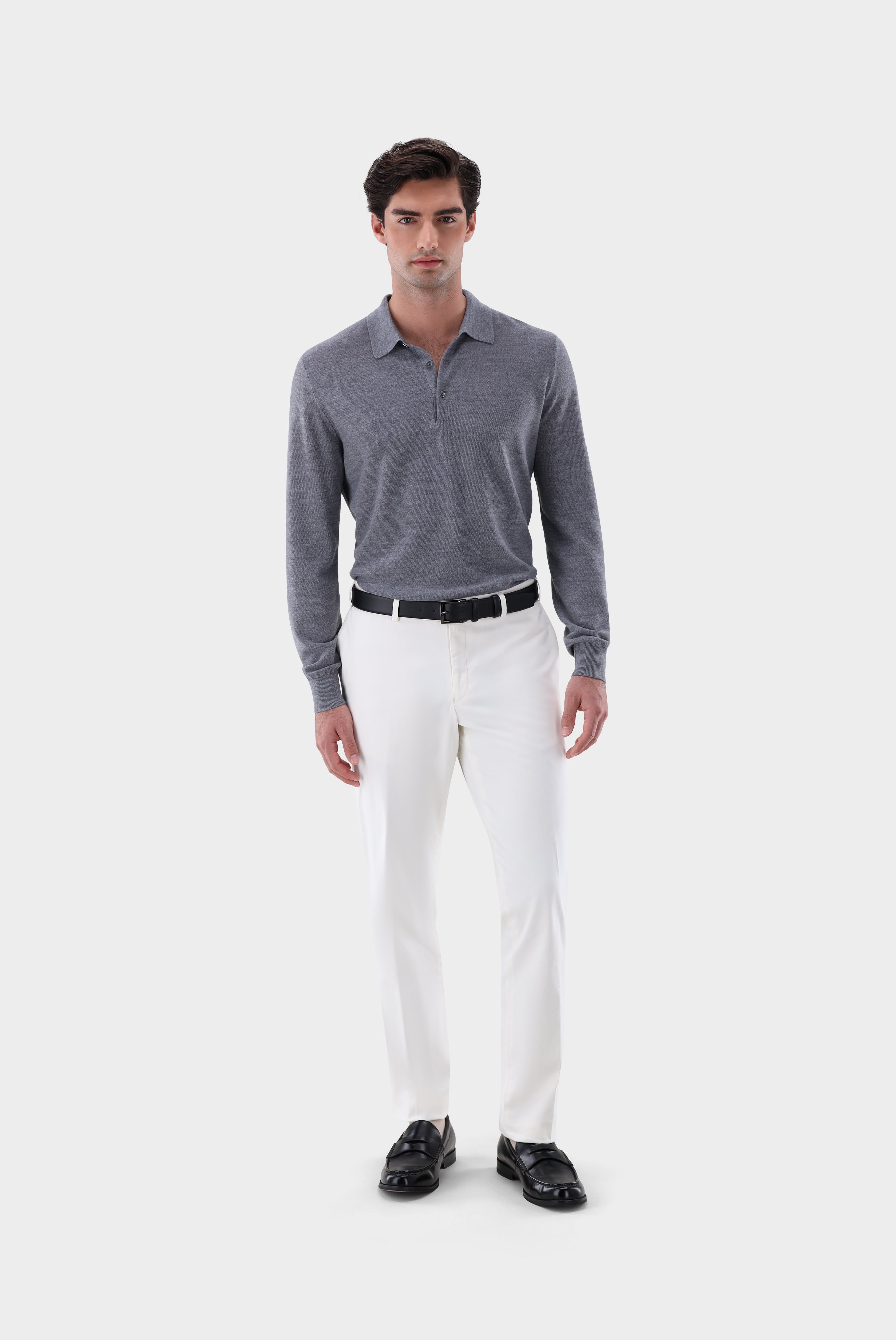 Poloshirt | gestrickt mit Langarm und Reiskorn-Struktur-Strick & Pullover-Van Laack-OUTLET-ARCHIVIST-ARCHIVE-SALE