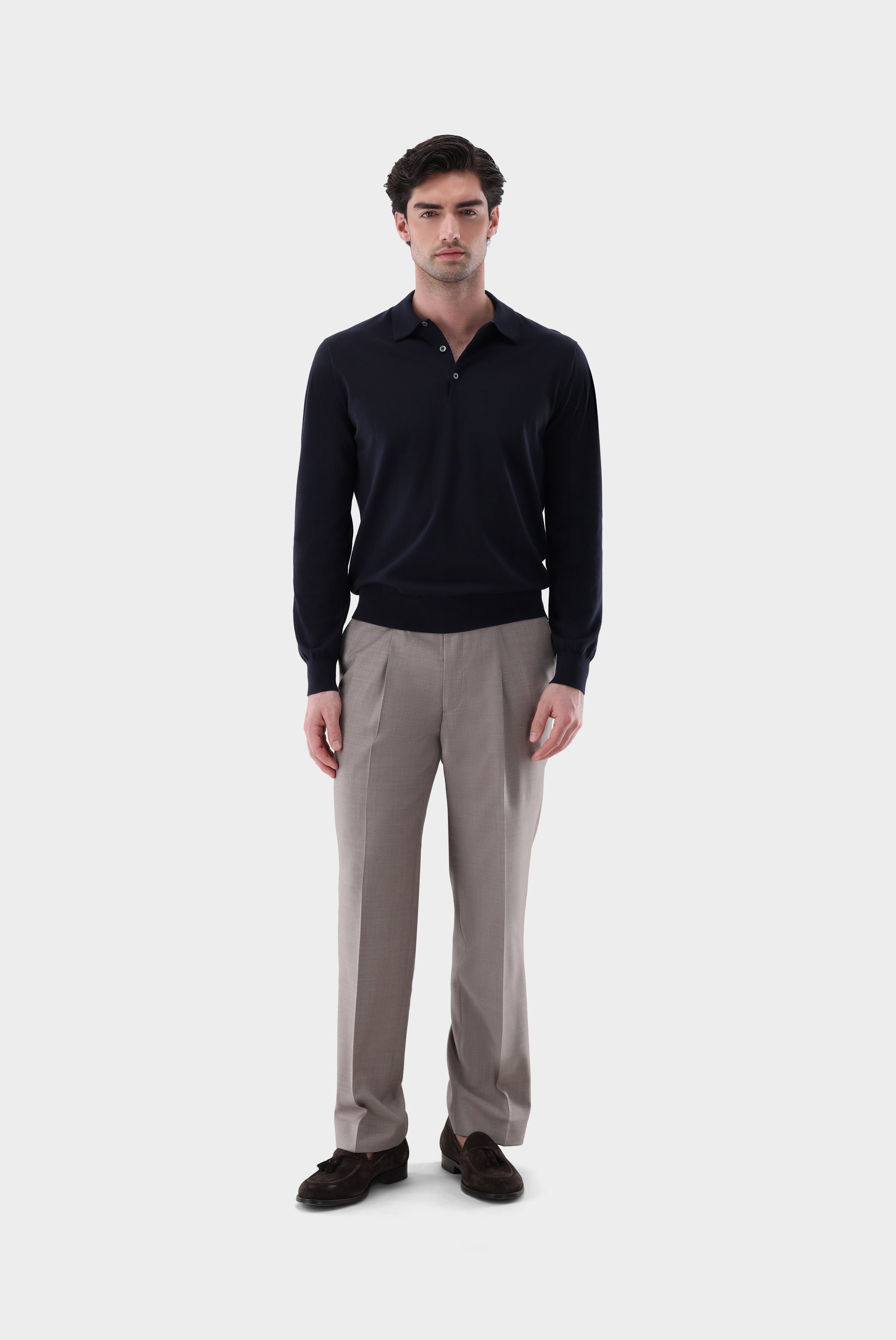 Langarm Strick-Poloshirt | mit Baumwolle und Seide