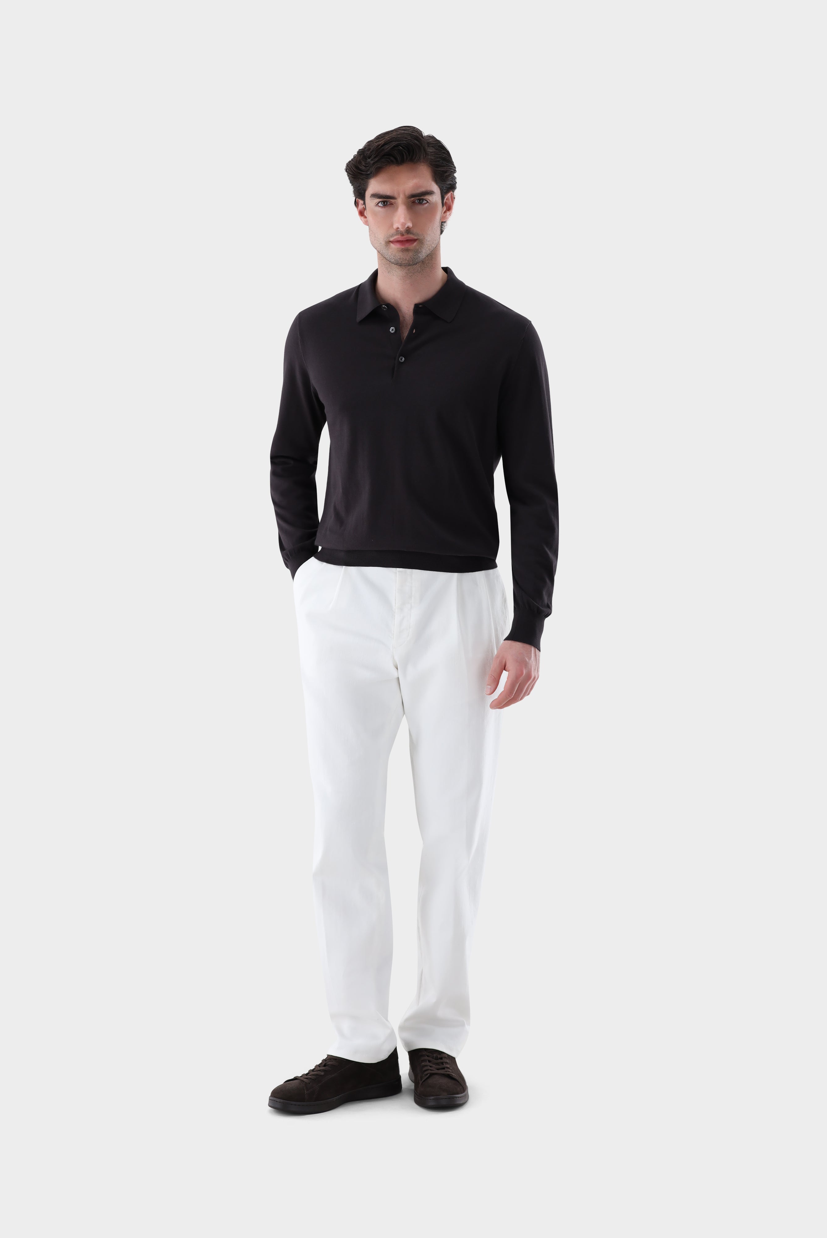 Langarm Strick-Poloshirt | mit Baumwolle und Seide