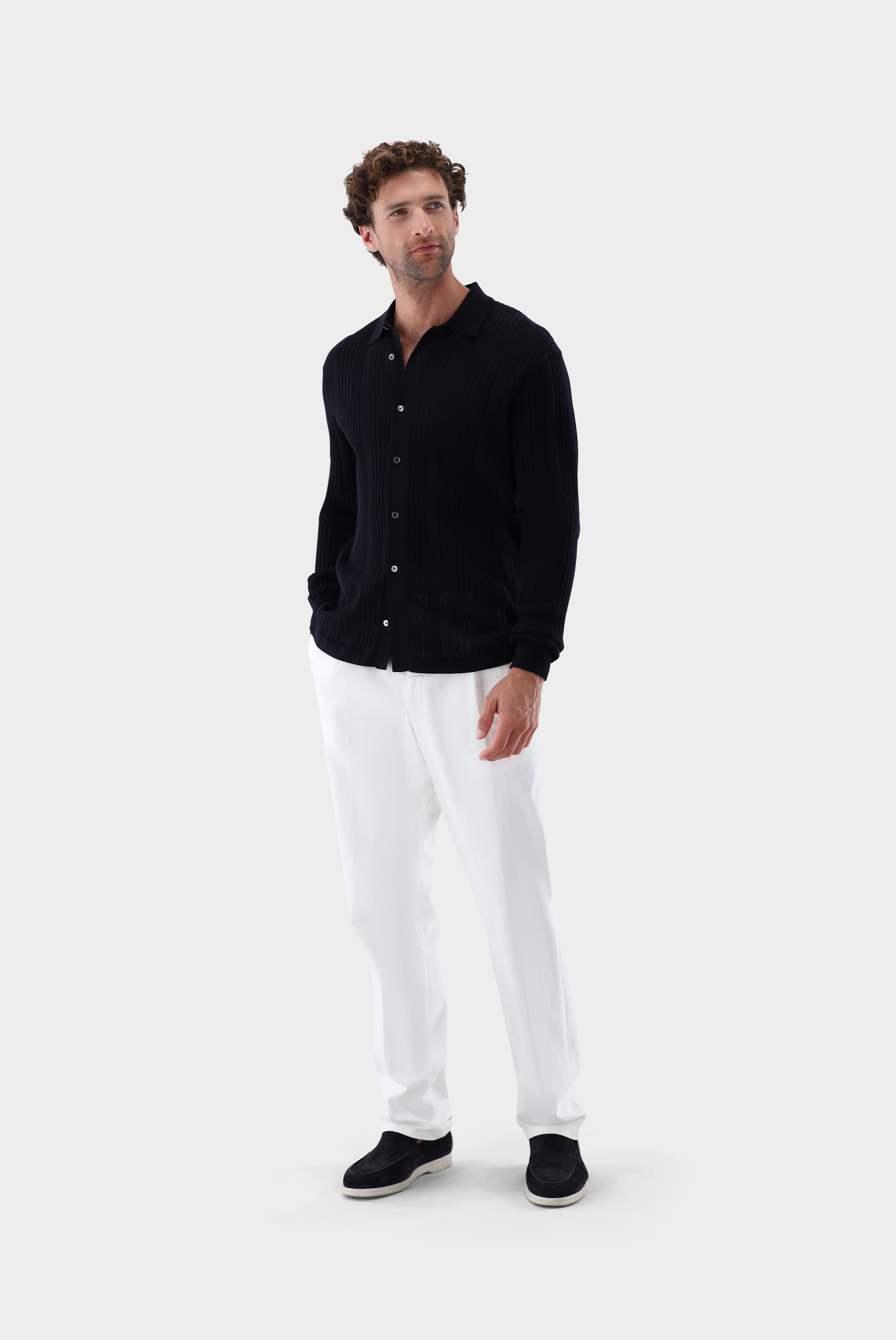Strickhemd | mit Streifen-Struktur aus Air Cotton-Strick & Pullover-Van Laack-OUTLET-ARCHIVIST-ARCHIVE-SALE