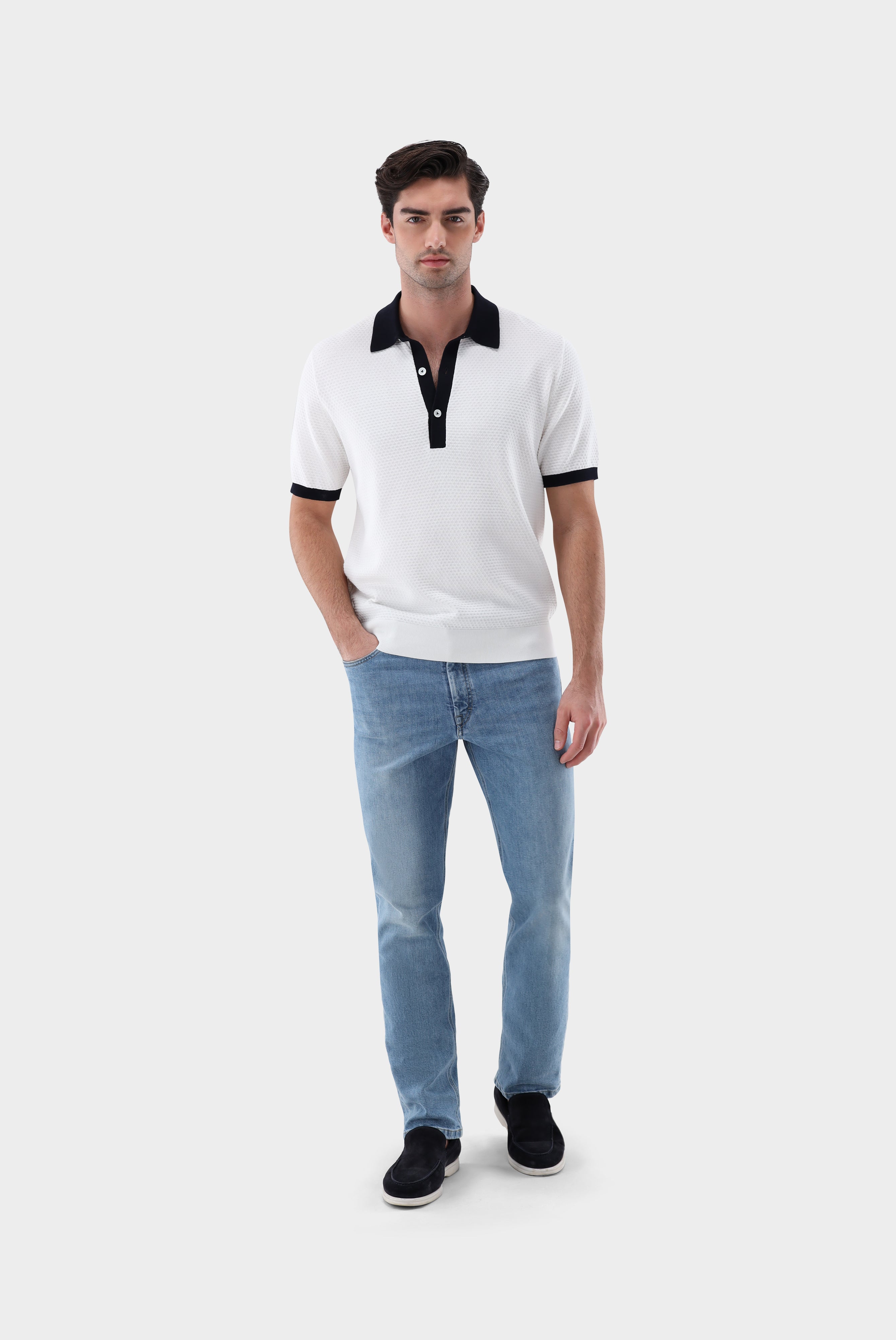 Strick Poloshirt | mit Kontraskragen und Struktur