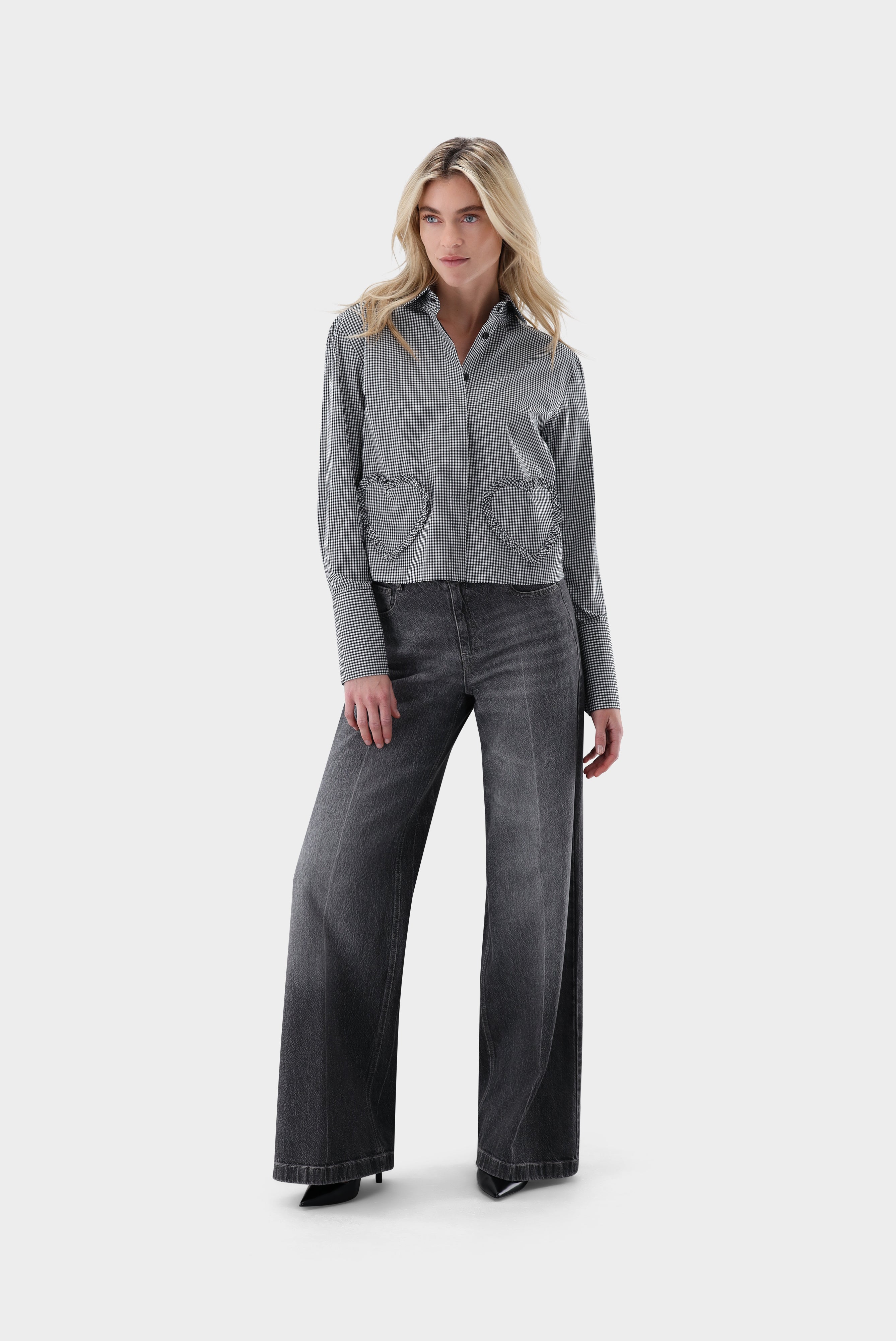 Hemdbluse | cropped mit Herz-Taschen