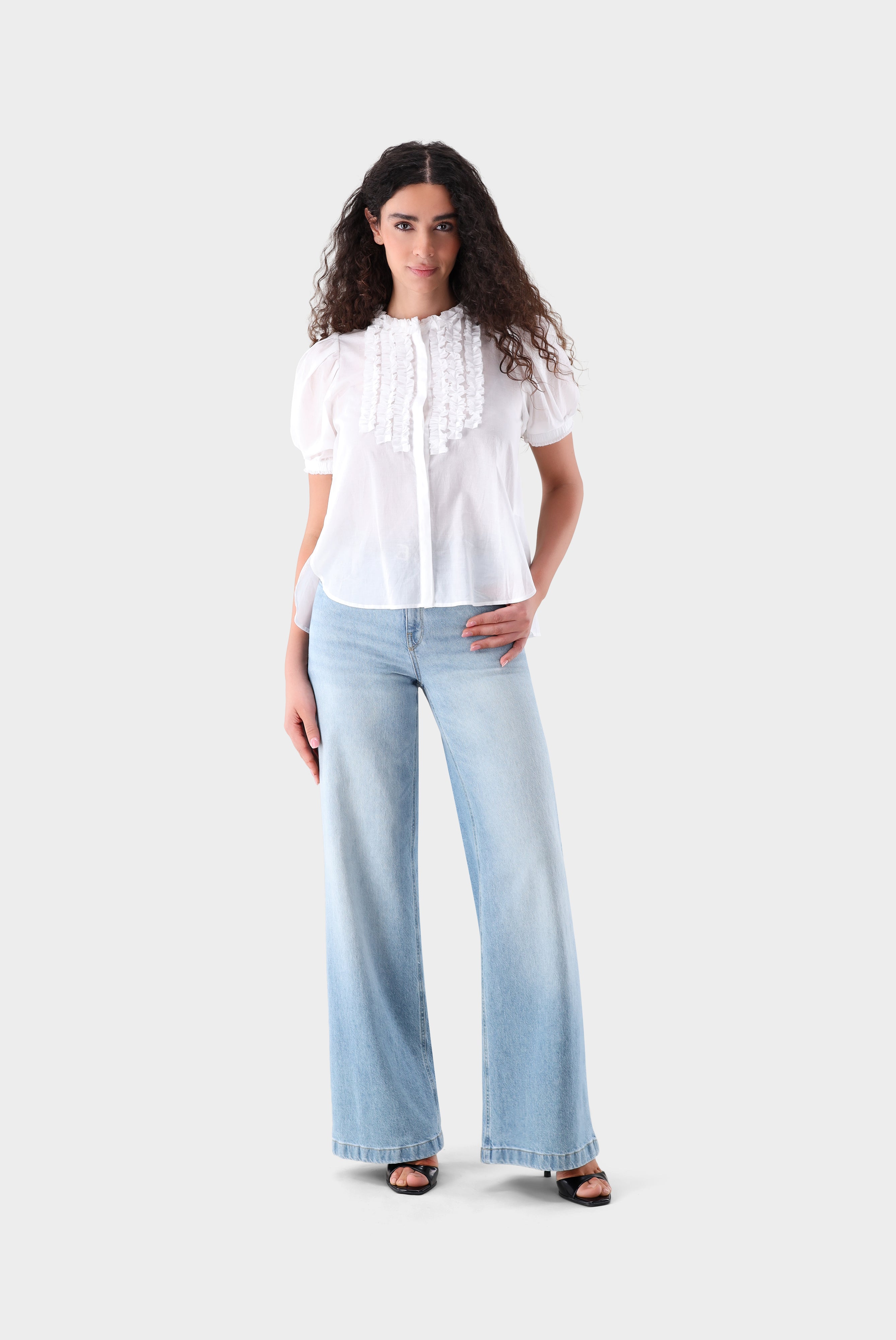 Kurzarm Bluse | mit Rüschen-Hemden & Blusen-Van Laack-OUTLET-ARCHIVIST-ARCHIVE-SALE