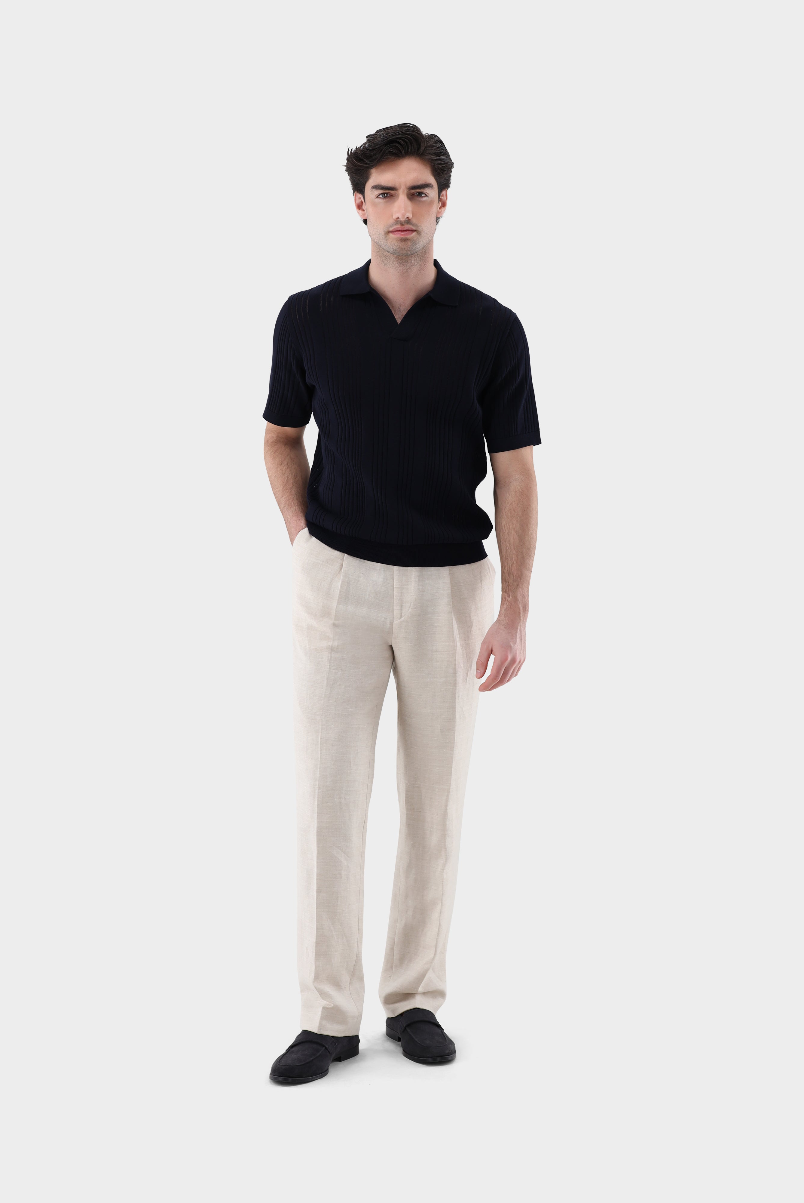 V-Neck Poloshirt | mit Streifen-Struktur aus Air Cotton