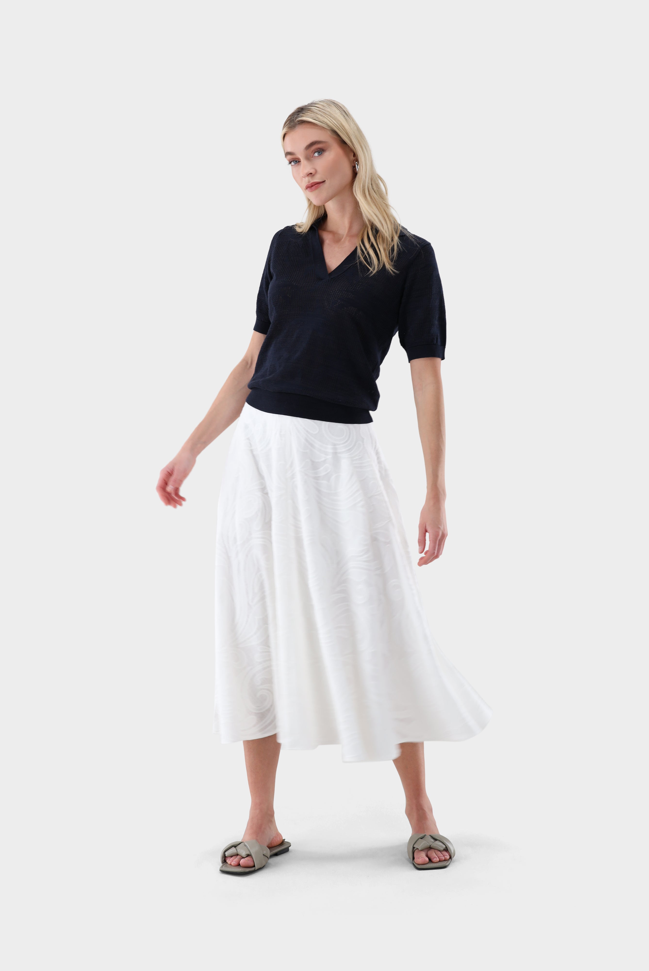 Poloshirt | aus Ajoure Strick mit Palmen Design-UNDEFINIERT-Van Laack-OUTLET-ARCHIVIST-ARCHIVE-SALE