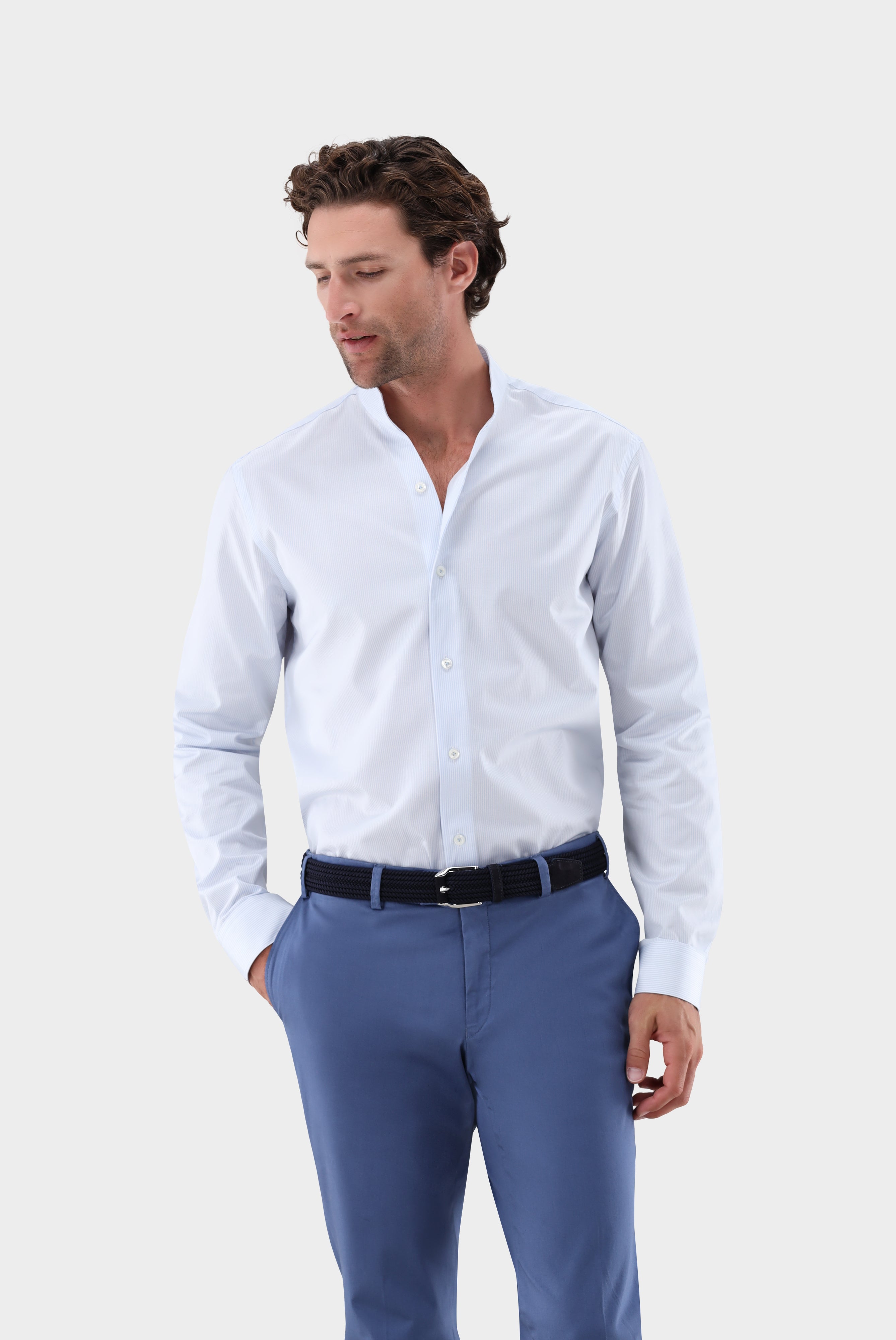 Stehkragenhemd | mit V-Auschnitt aus Twill