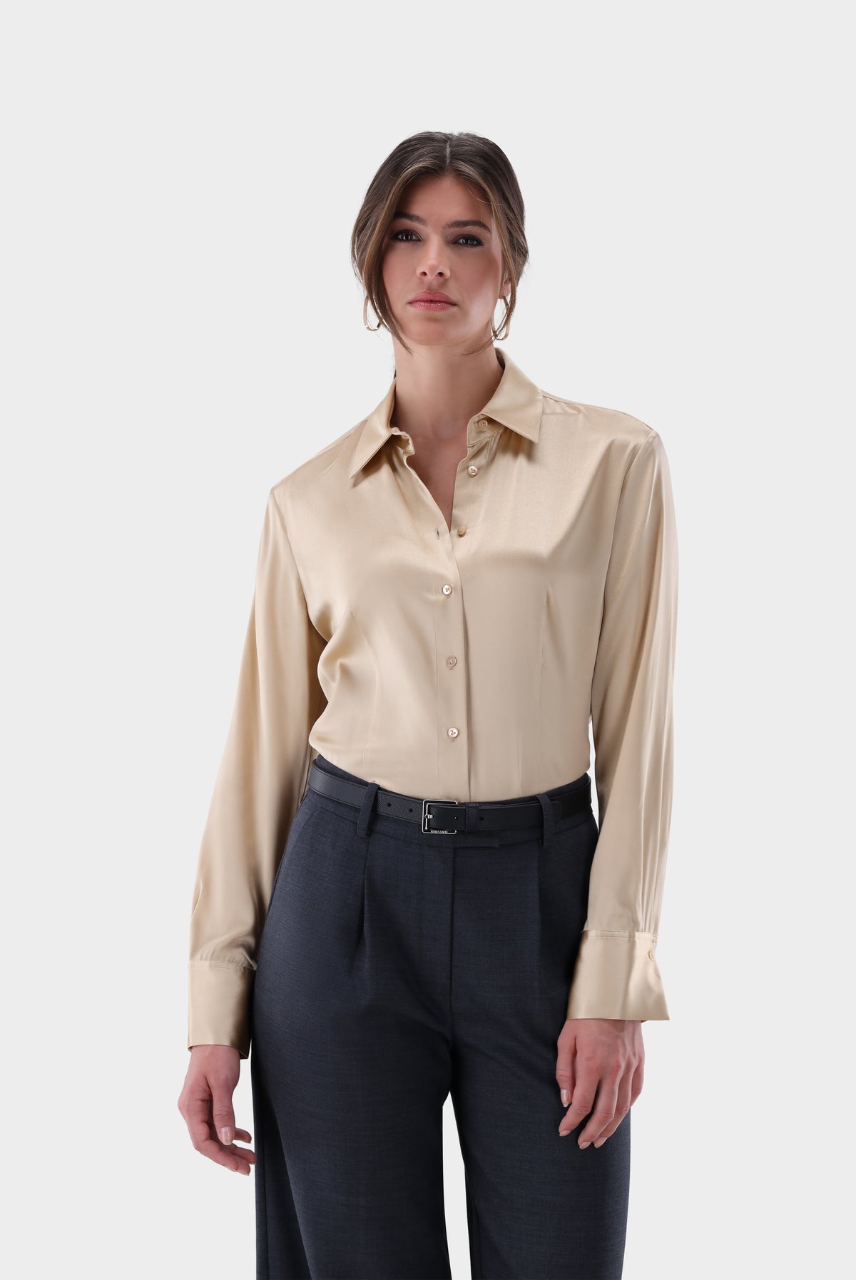 Hemdbluse | tailliert aus Seidensatin-Stretch-Hemden & Blusen-Van Laack-OUTLET-Gelb-36-ARCHIVIST-ARCHIVE-SALE
