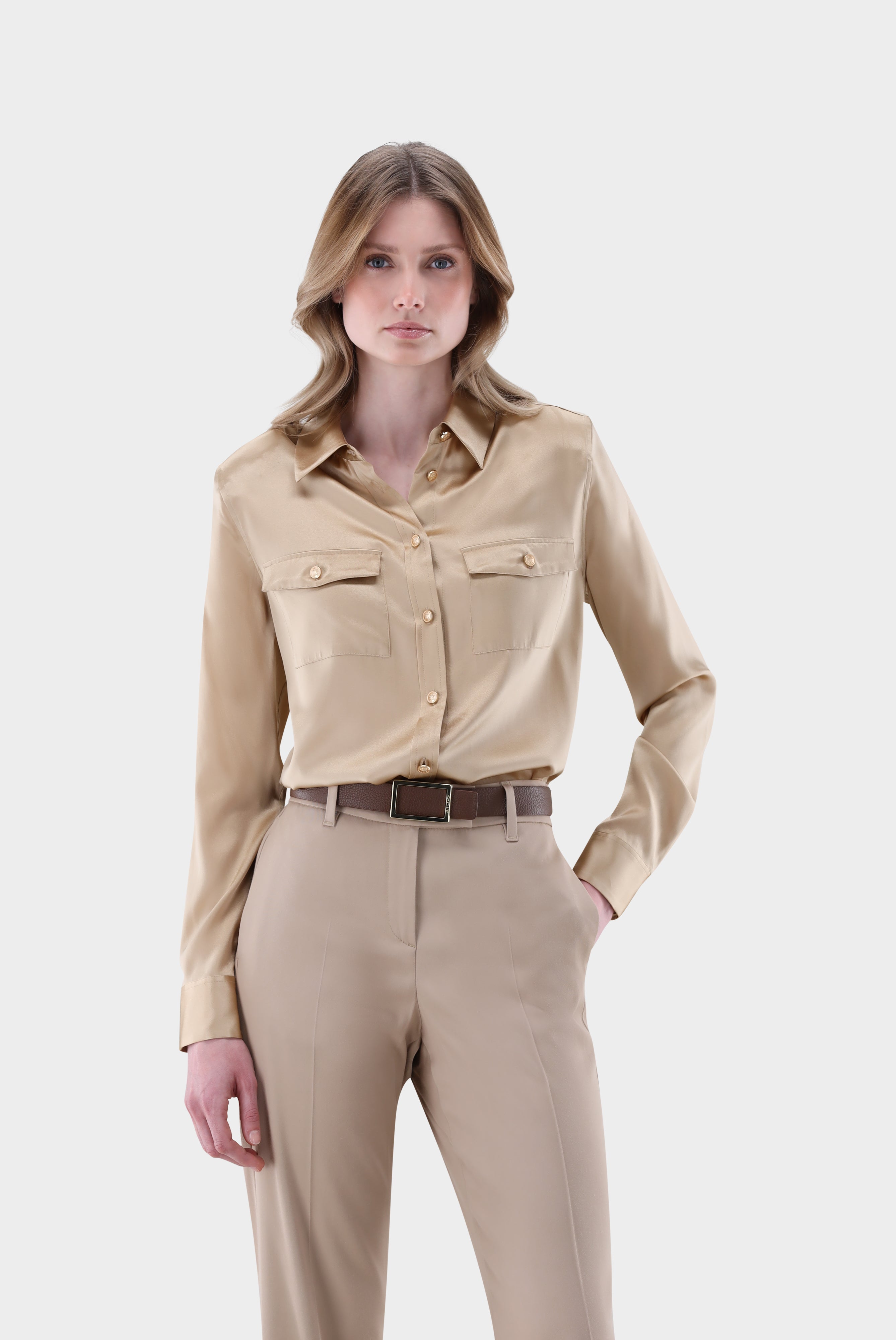 Taillierte | Hemdbluse aus Seide mit Brusttaschen