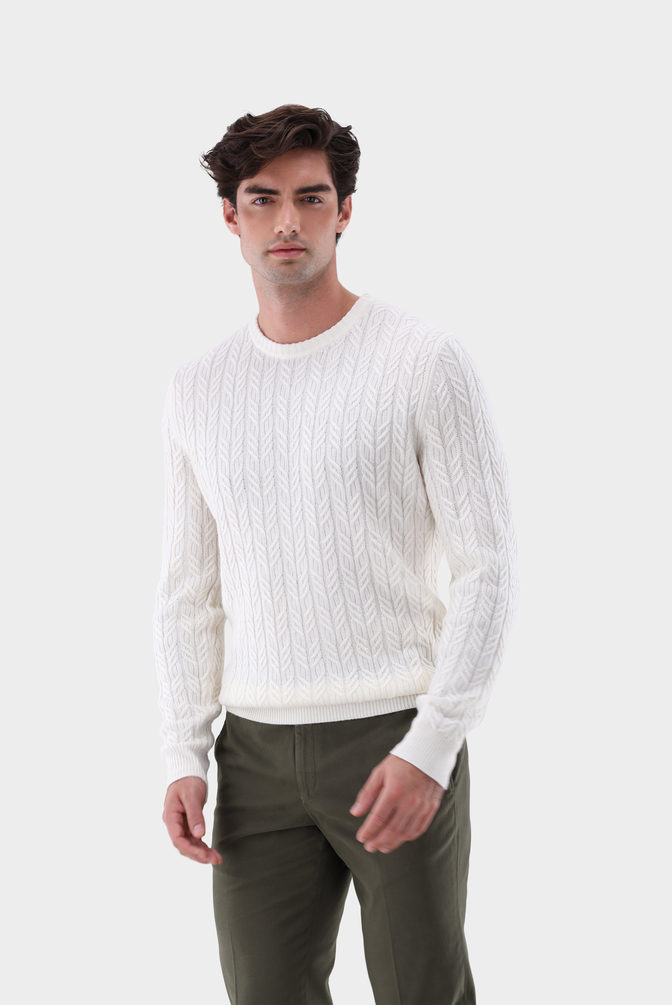 Rundhalspullover | mit Zopfstrick und Kaschmir-Strick & Pullover-Van Laack-OUTLET-Beige-S-ARCHIVIST-ARCHIVE-SALE