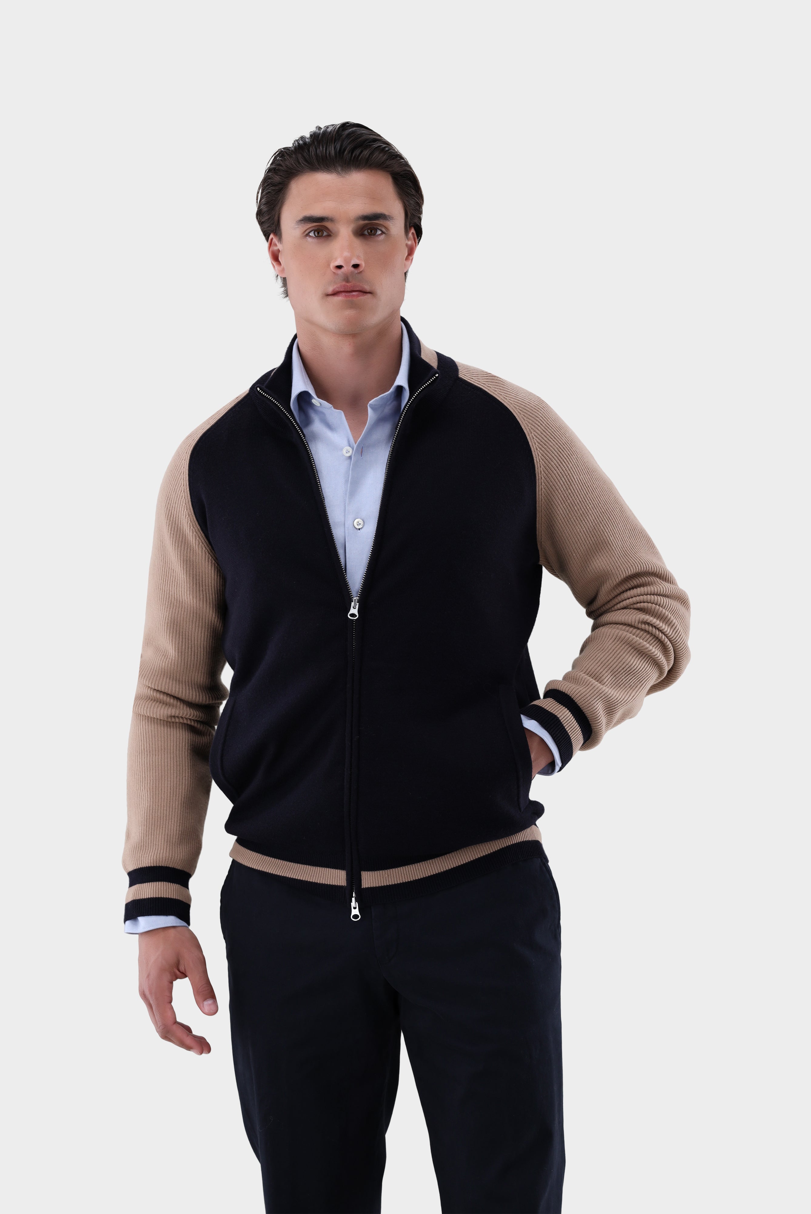Collegejacke | aus Merino Strick-Jacken & Mäntel-Van Laack-OUTLET-navy-S-ARCHIVIST-ARCHIVE-SALE