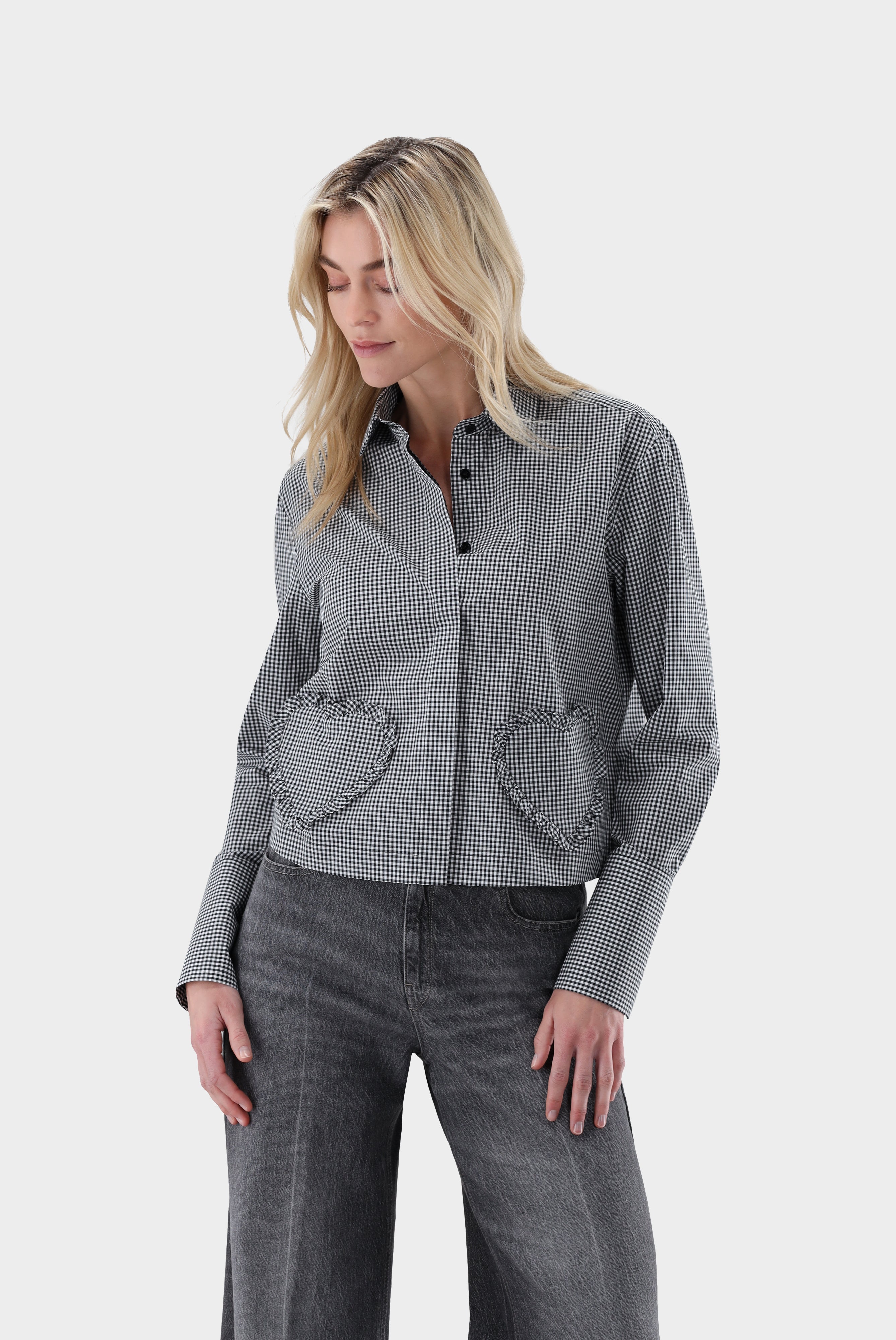 Hemdbluse | cropped mit Herz-Taschen