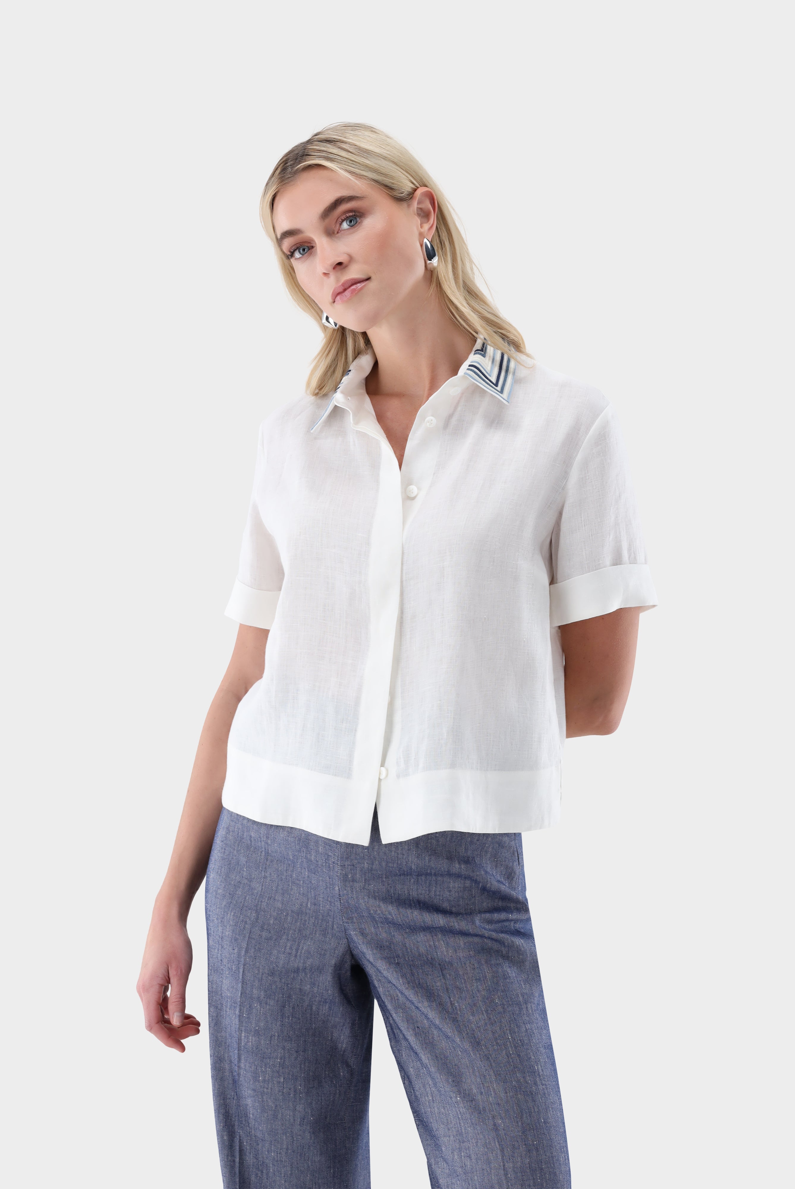 Hemdbluse | mit Kontrastkragen