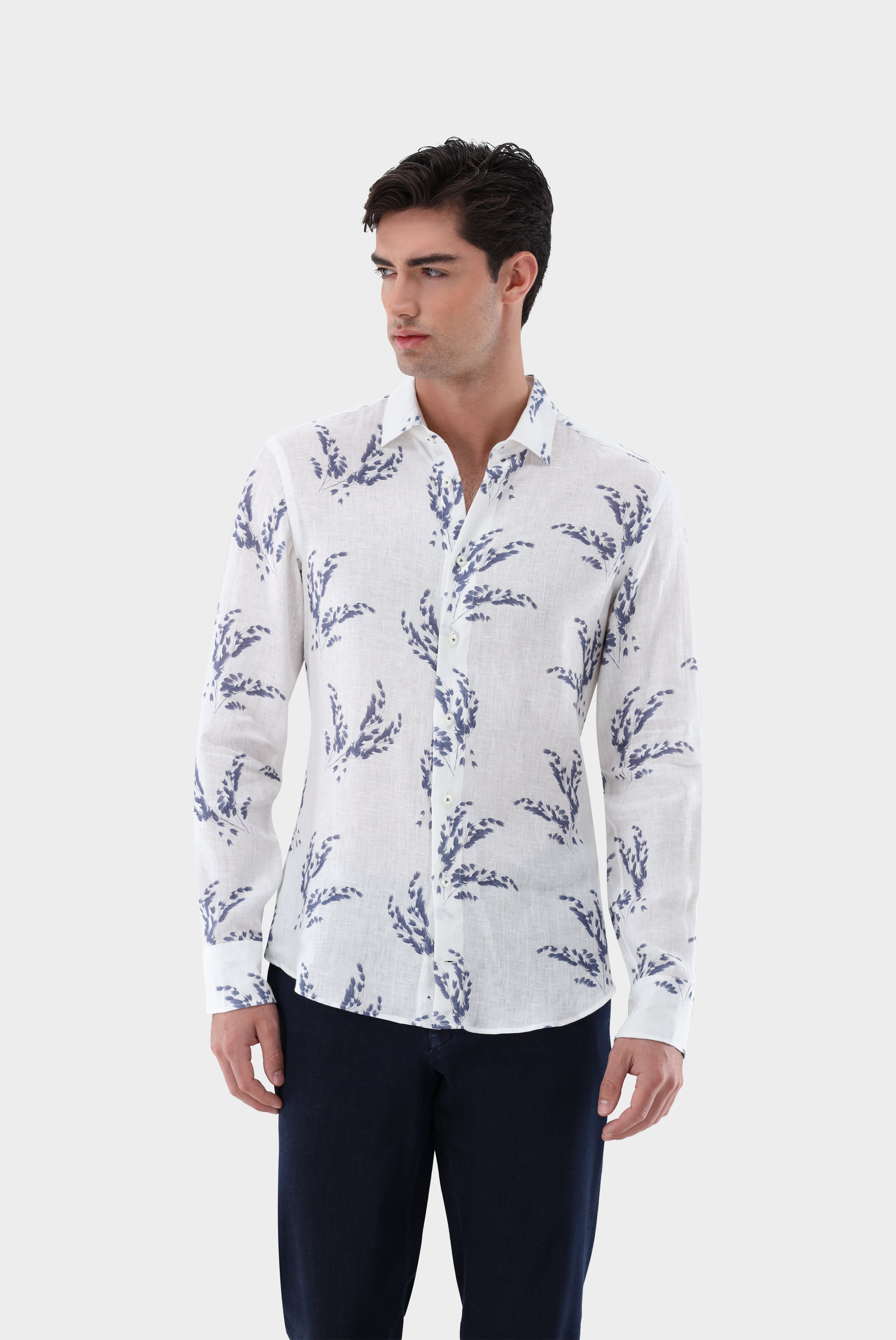 Leinen | Hemd mit Druck Tailor Fit-Hemden & Blusen-Van Laack-OUTLET-blau-S-ARCHIVIST-ARCHIVE-SALE