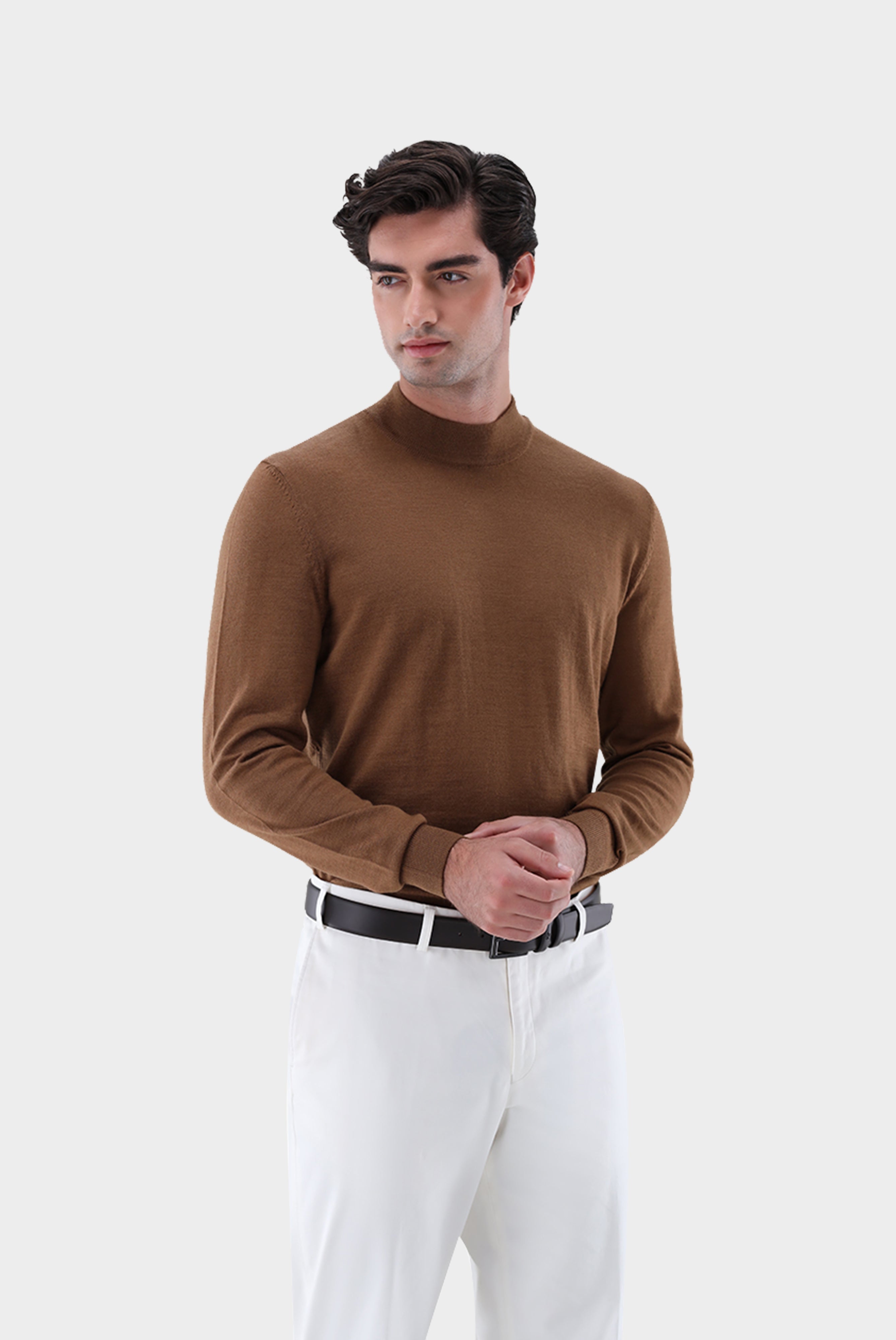 Stehkragenpullover | aus Merzerisierter Merinowolle-Strick & Pullover-Van Laack-OUTLET-Beige/Braun-S-ARCHIVIST-ARCHIVE-SALE