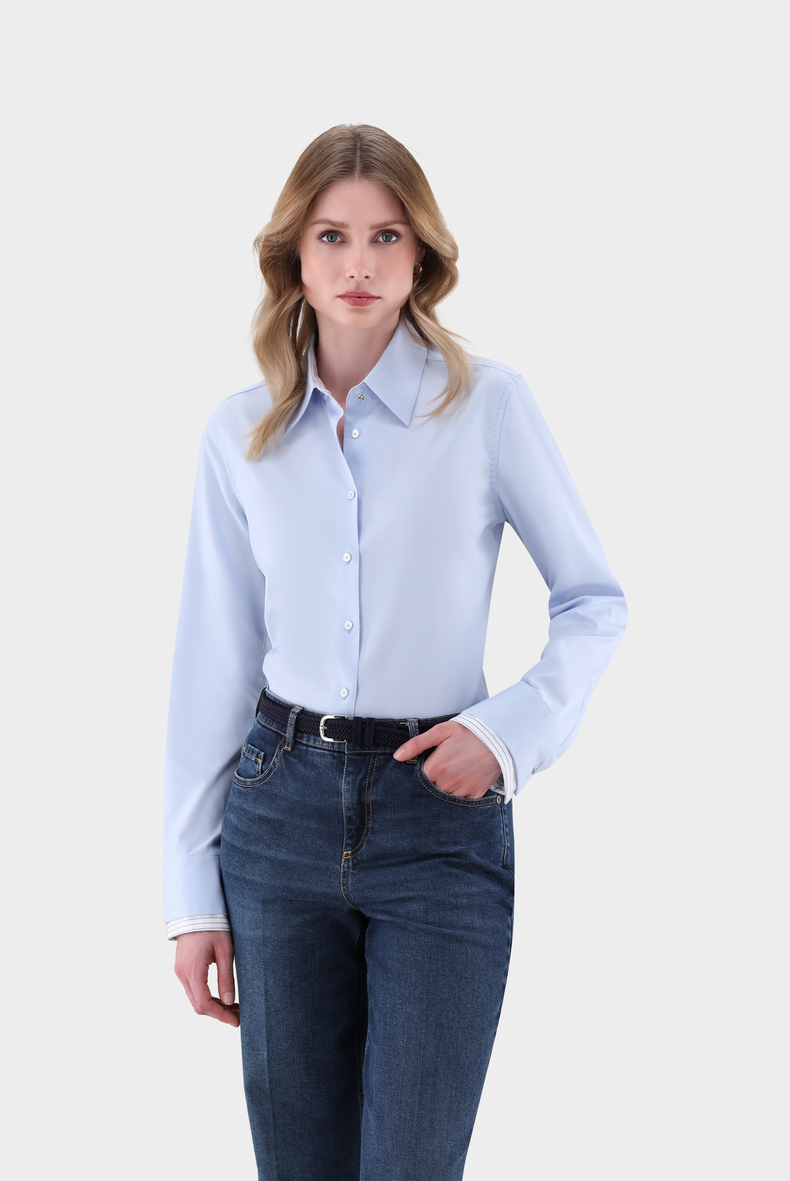 Hemdbluse | mit Doppelmanschette und Kontrasten