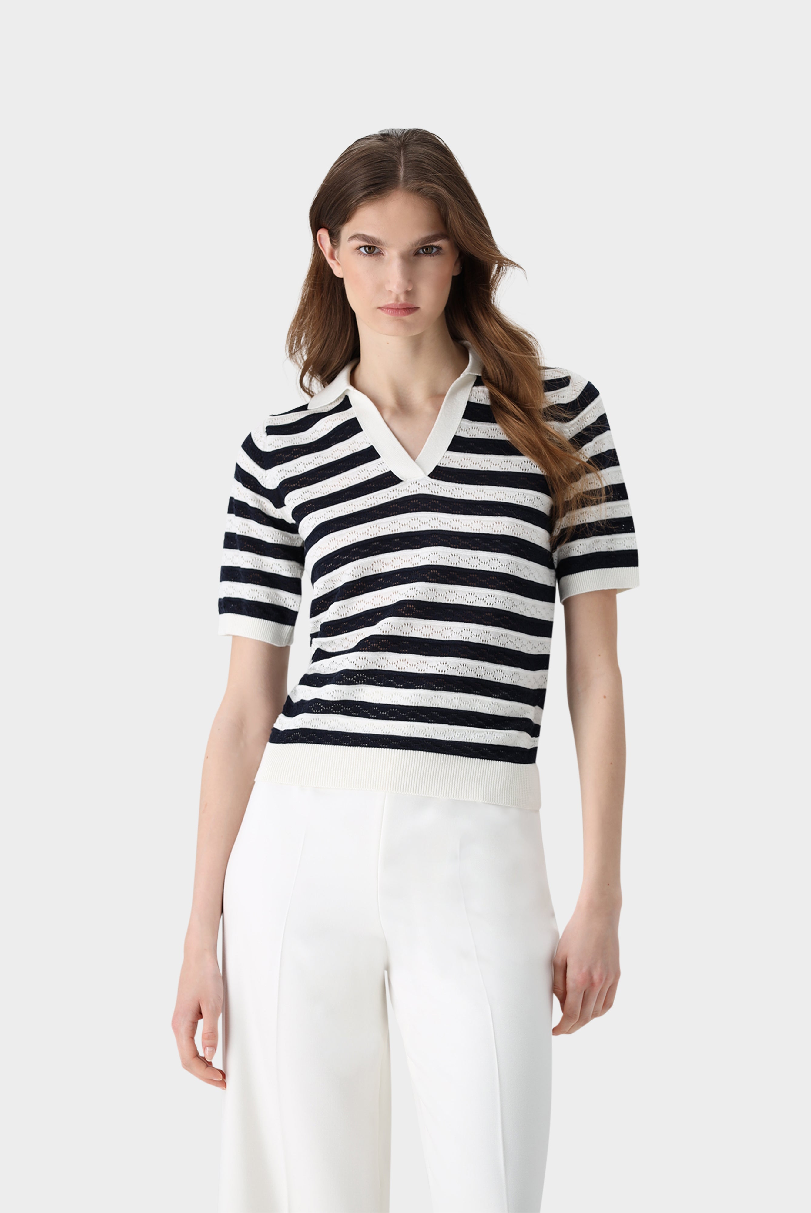 Van Laack-V-Polo | gestreift mit Ajourmuster aus Air Cotton-UNDEFINIERT-Black-Deal-Outlet-by-ARCHIVIST