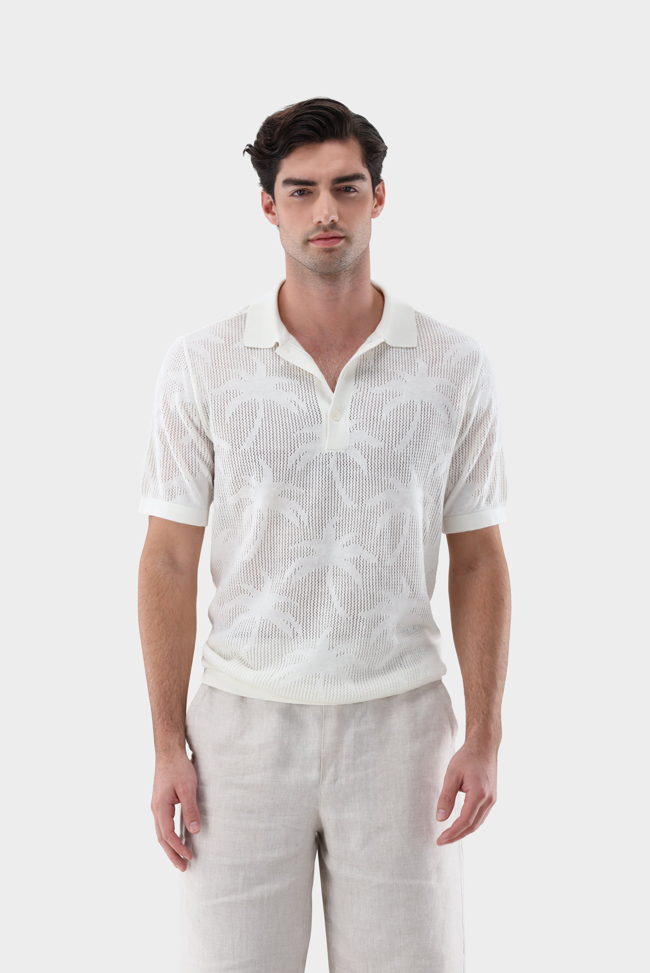 Poloshirt | aus Ajoure Strick mit Palmen Design