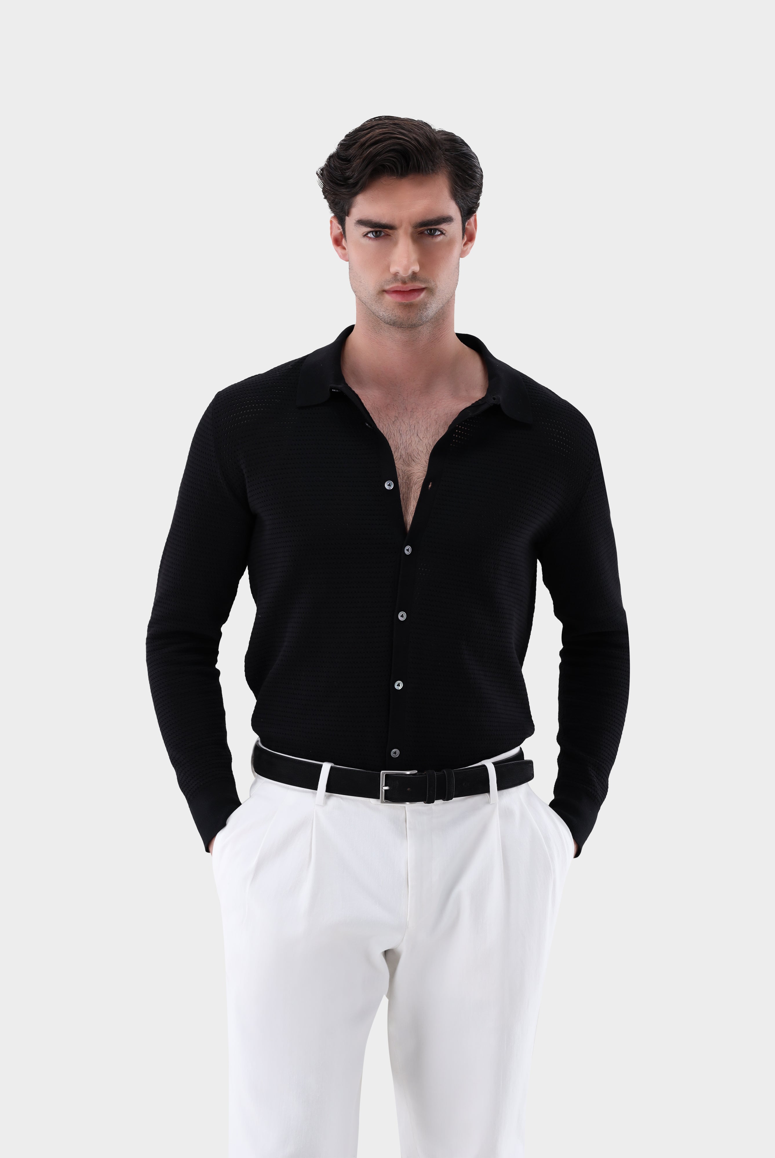 Van Laack-Strickhemd | mit Retro Struktur aus Air Cotton-Hemden & Blusen-Black-Deal-Outlet-by-ARCHIVIST