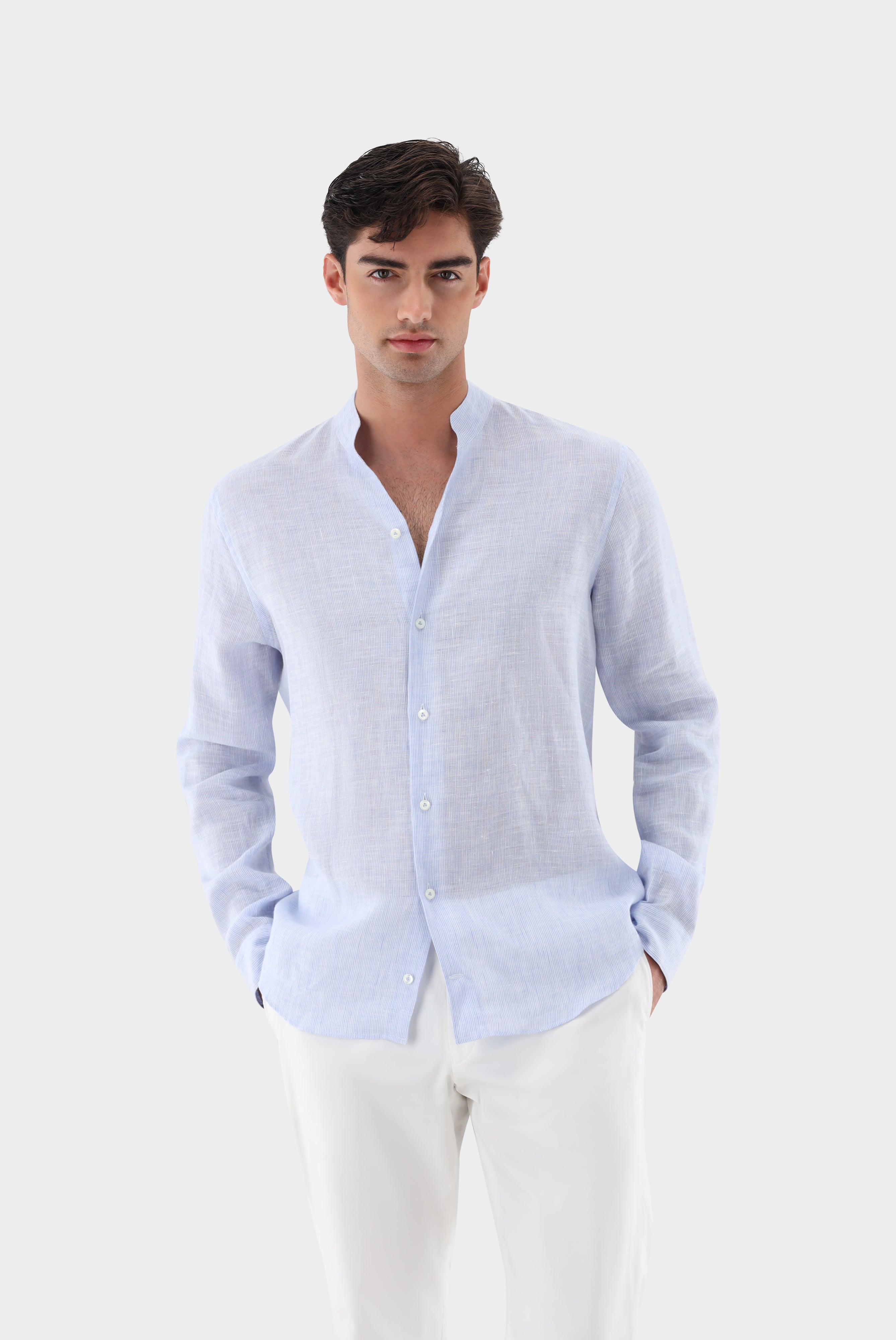 Leinenhemd | mit Stehkragen-Hemden & Blusen-Van Laack-OUTLET-bleu-S-ARCHIVIST-ARCHIVE-SALE