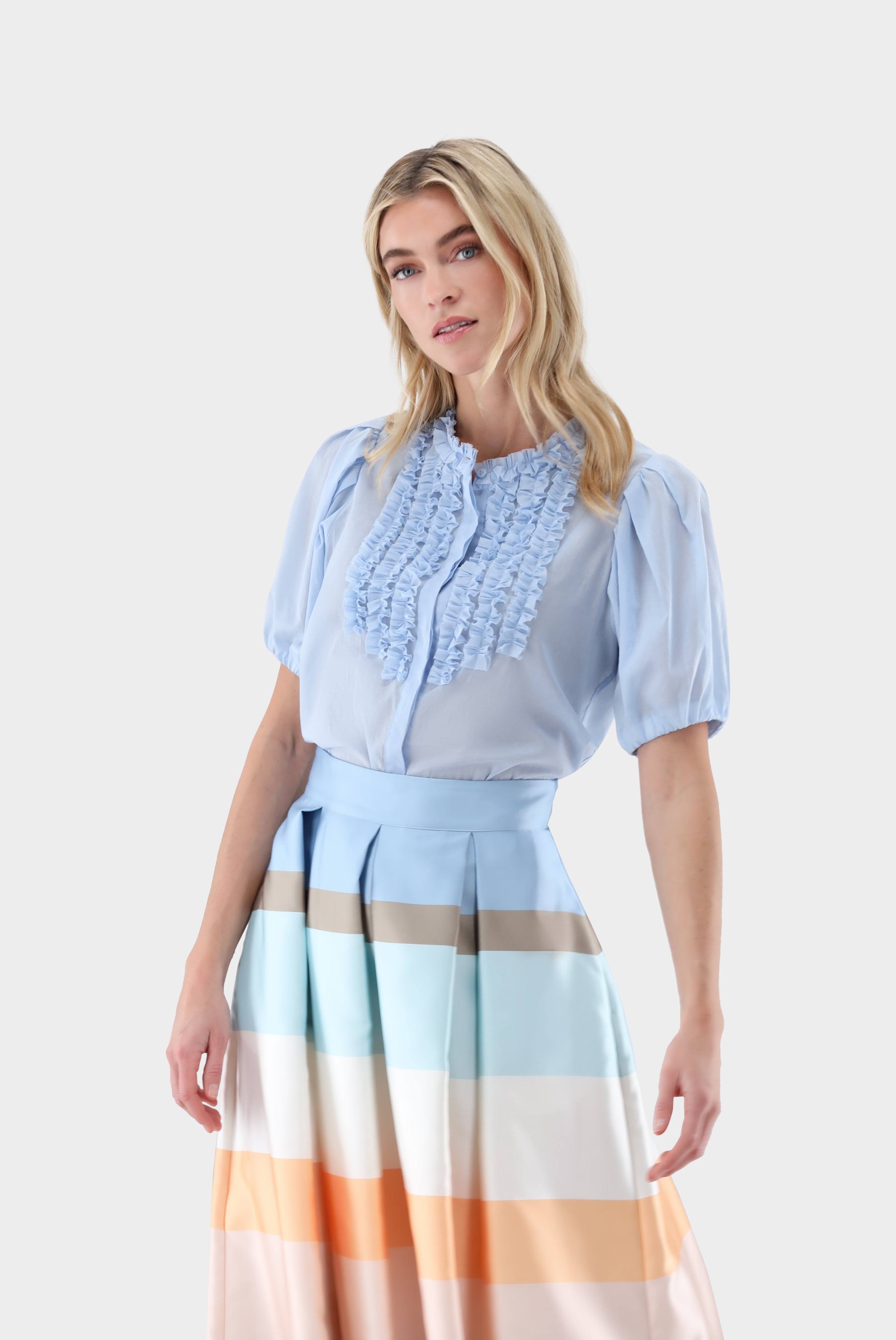 Kurzarm Bluse | mit Rüschen-Hemden & Blusen-Van Laack-OUTLET-Hellblau-36-ARCHIVIST-ARCHIVE-SALE