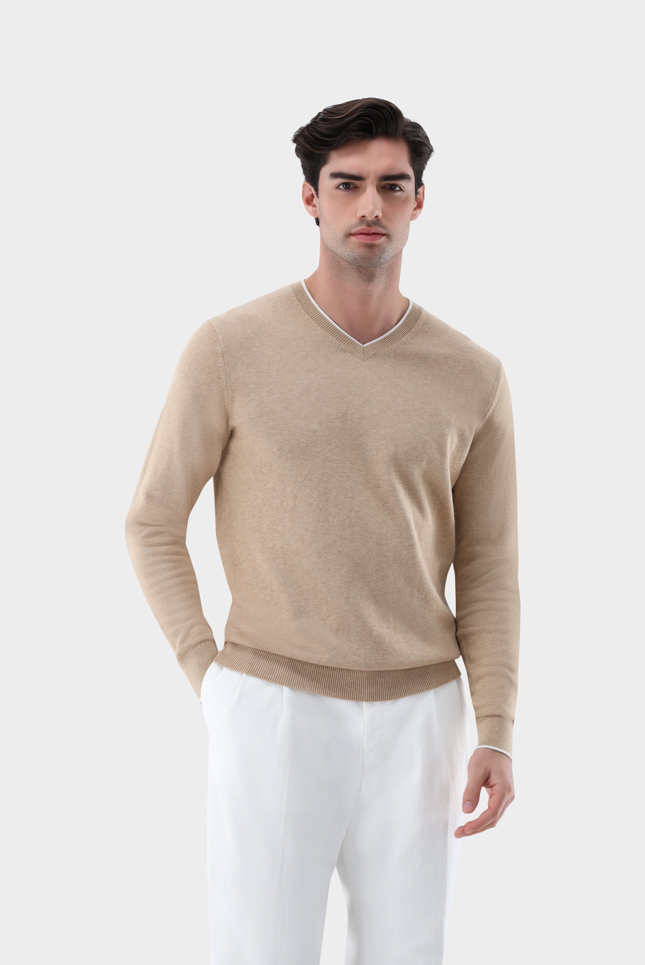 Pullover mit V-Ausschnitt | mit Kaschmir und Baumwolle
