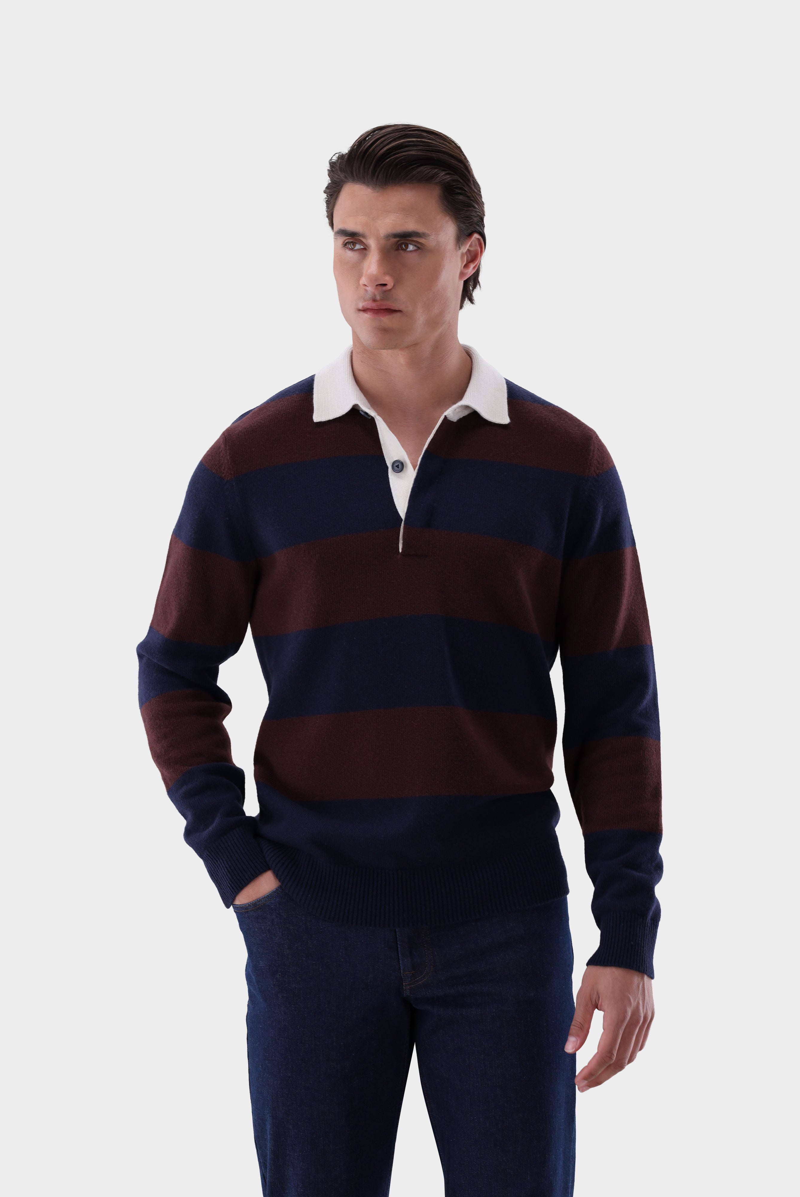 Rugbyshirt | gestrickt mit Kaschmir-Strick & Pullover-Van Laack-OUTLET-Rot/Rose-S-ARCHIVIST-ARCHIVE-SALE