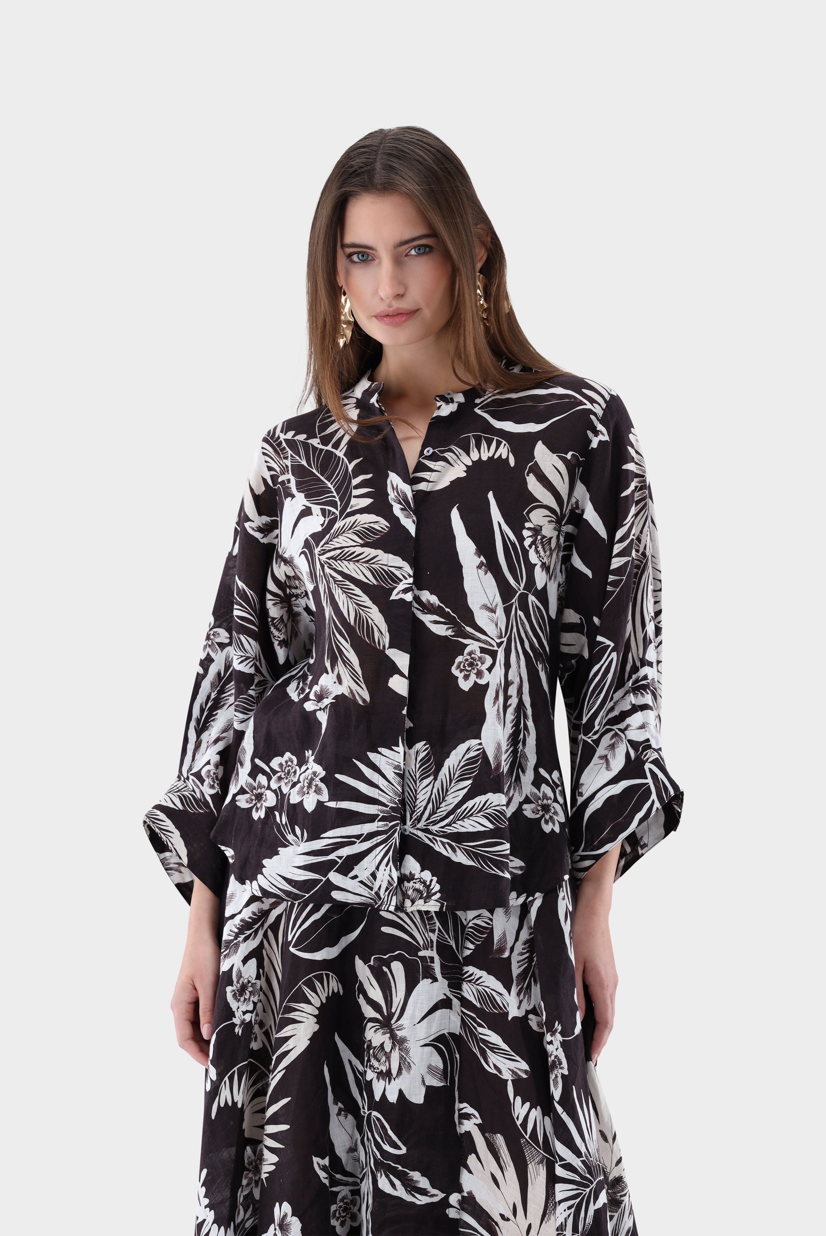 Leinenbluse | mit Tropical Druck-Hemden & Blusen-Van Laack-OUTLET-Beige/Braun-36-ARCHIVIST-ARCHIVE-SALE