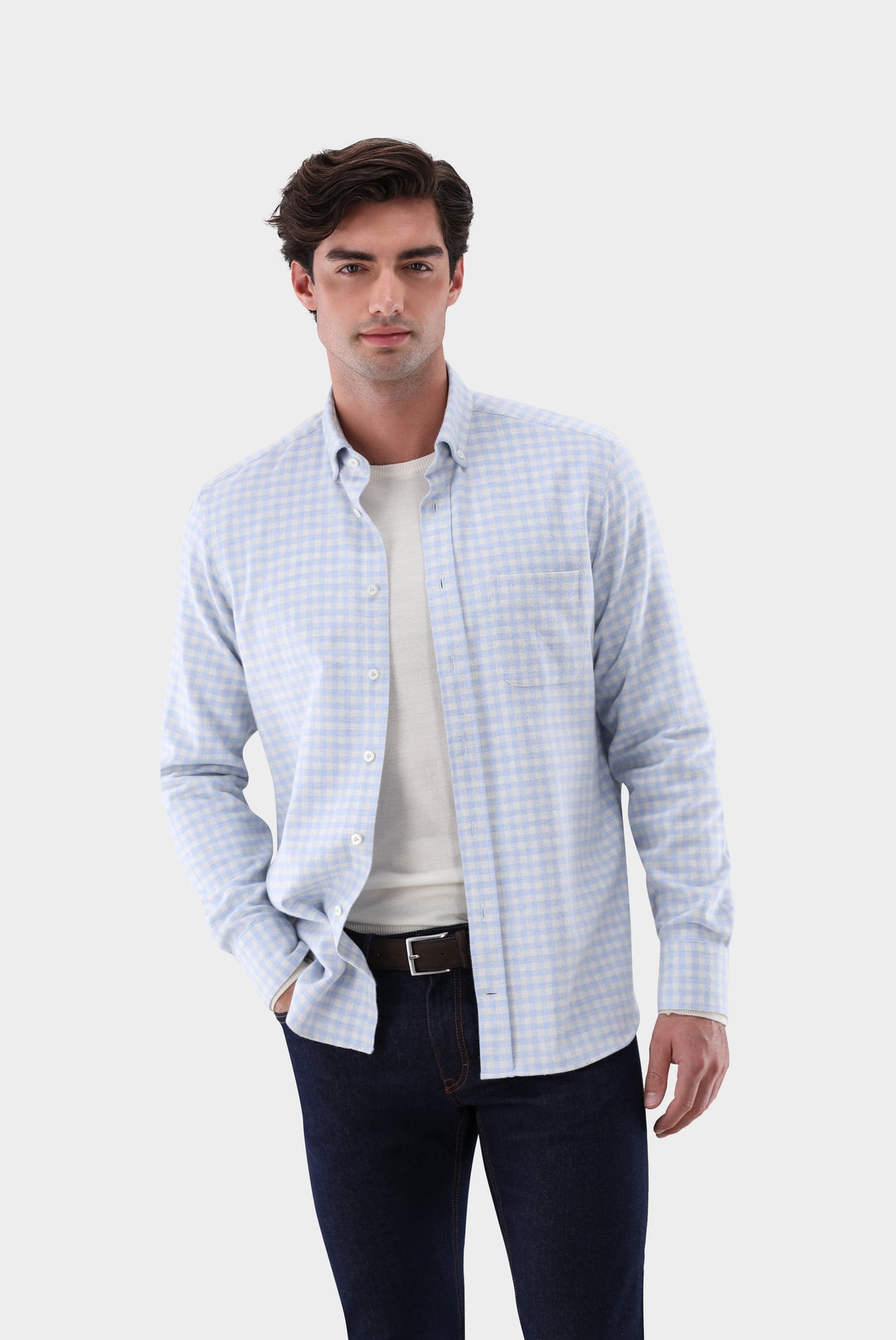 Flanellhemd | kariert Tailor Fit-Hemden & Blusen-Van Laack-OUTLET-bleu-40-ARCHIVIST-ARCHIVE-SALE