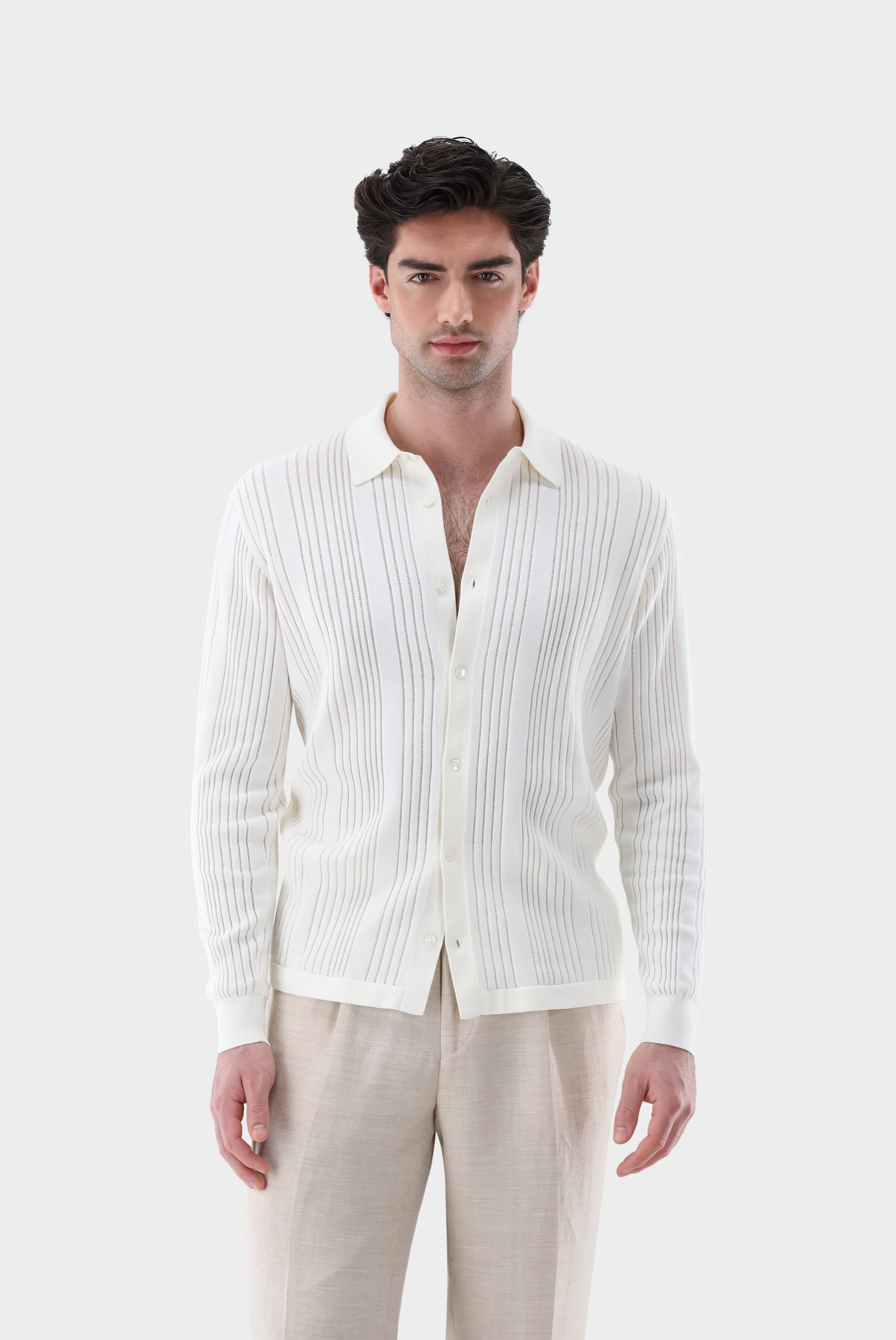 Strickhemd | mit Streifen-Struktur aus Air Cotton