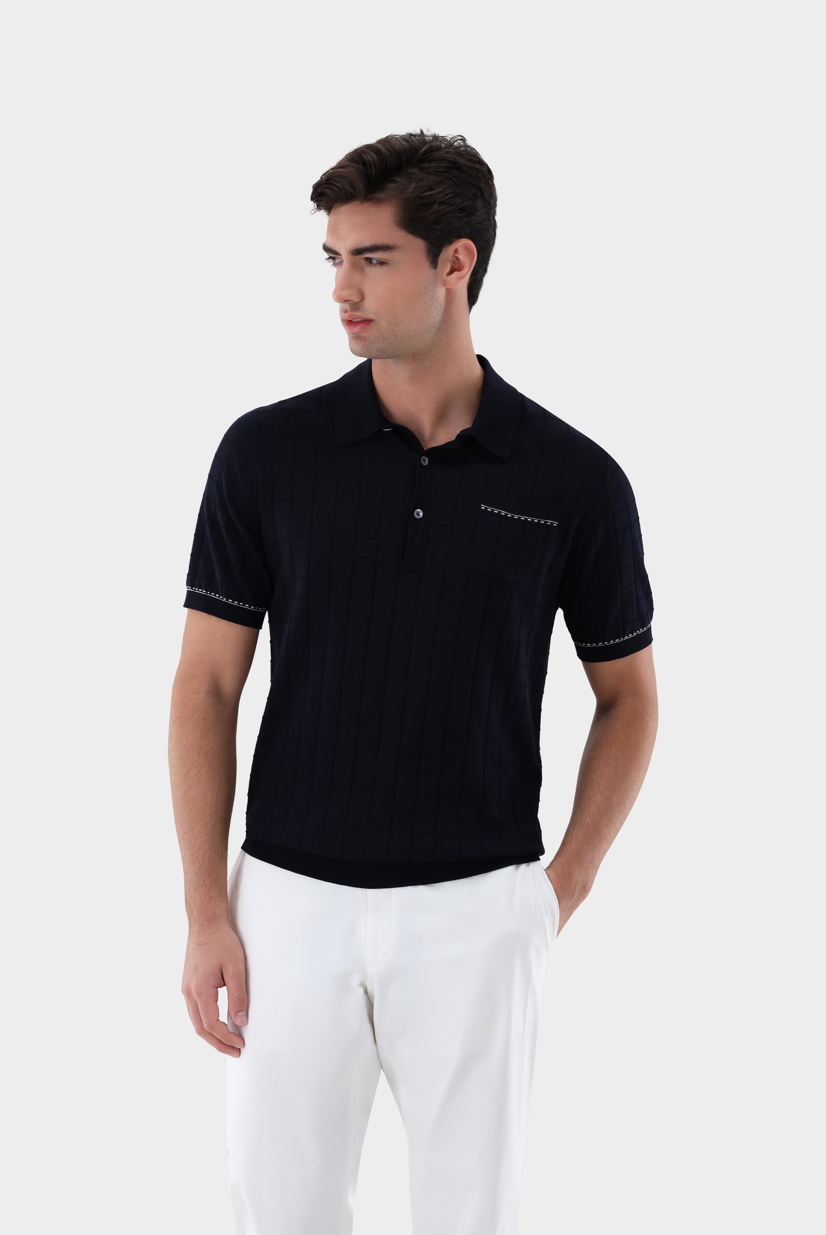 Van Laack-Strick-Poloshirt | mit Jacquard Karomuster-Shirts-Black-Deal-Outlet-by-ARCHIVIST