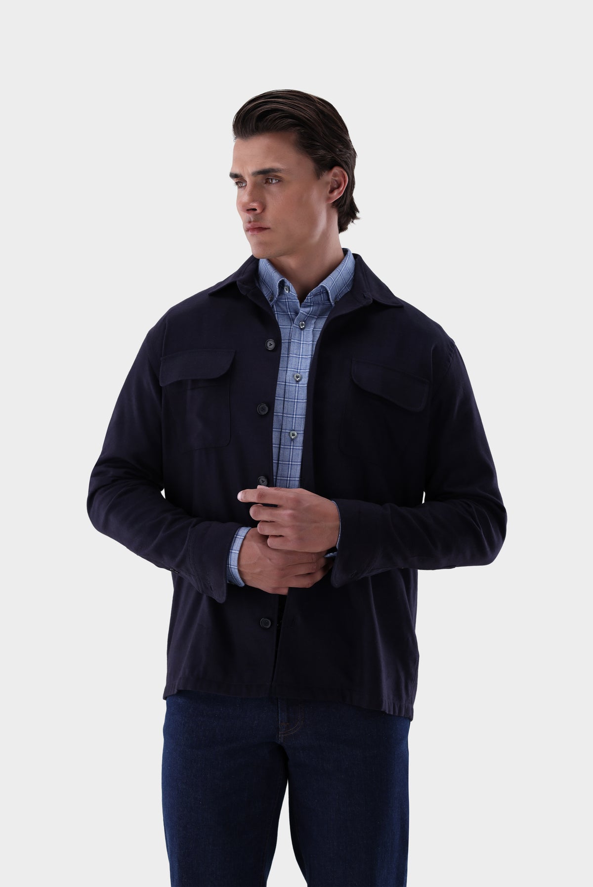 Hemdjacke | unifarben mit Brusttaschen-Hemden & Blusen-Van Laack-OUTLET-navy-L-ARCHIVIST-ARCHIVE-SALE