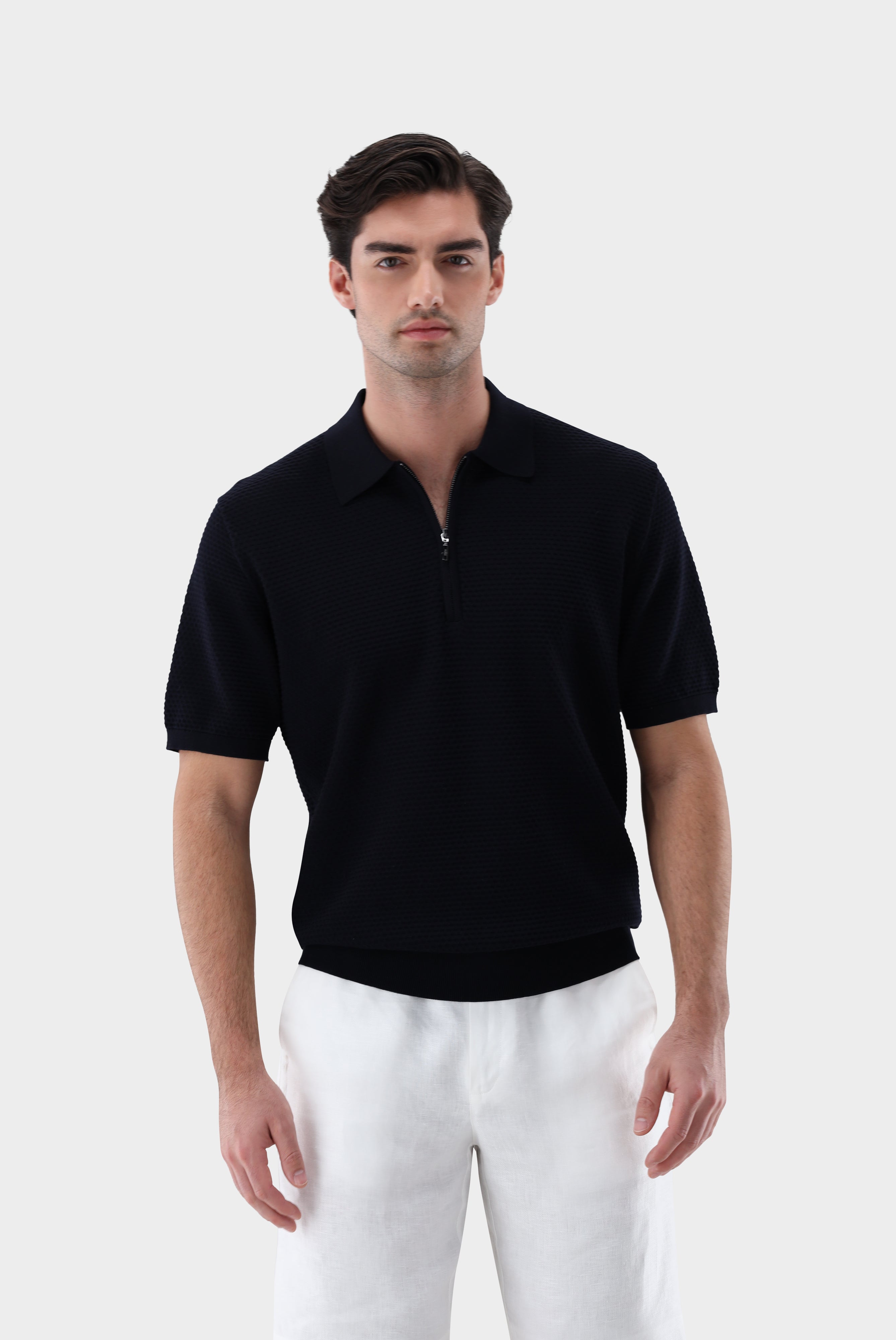 Strick Poloshirt | mit Struktur und Reisßverschluss