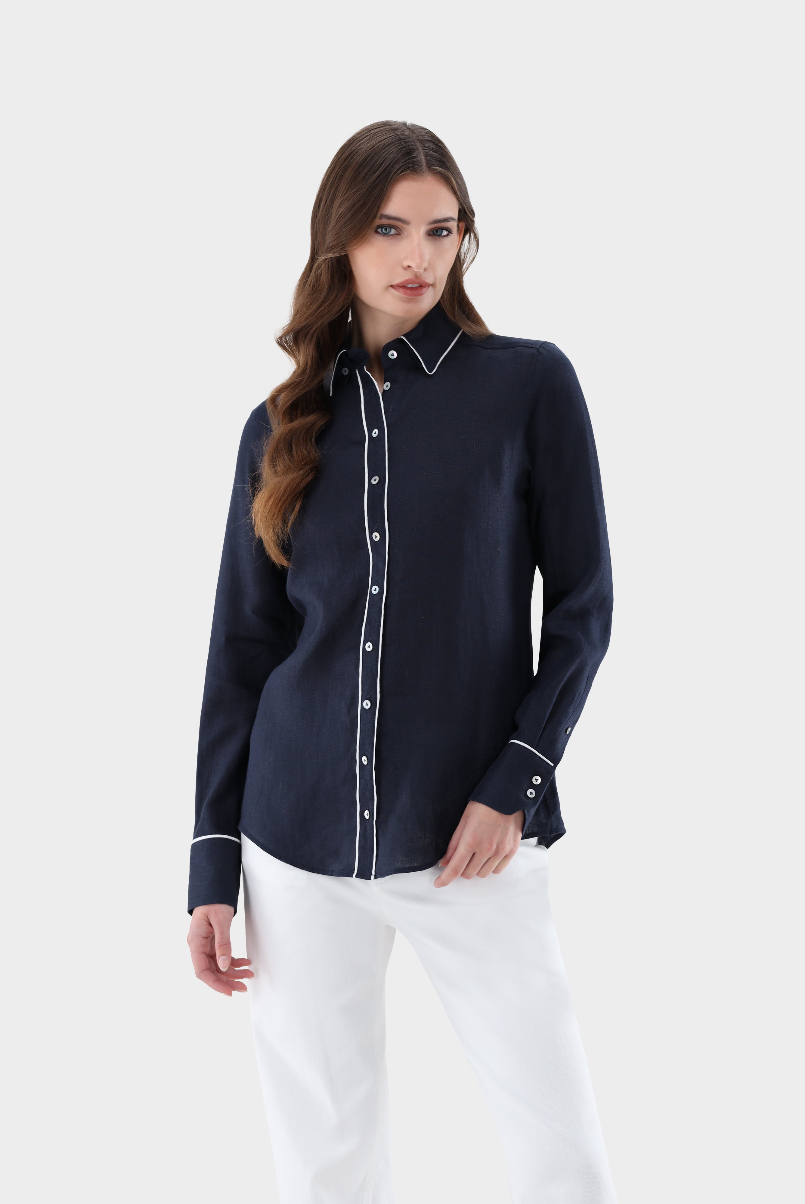 Van Laack-Hemdbluse | aus Leinen mit Kontrastpaspel-Hemden & Blusen-Black-Deal-Outlet-by-ARCHIVIST