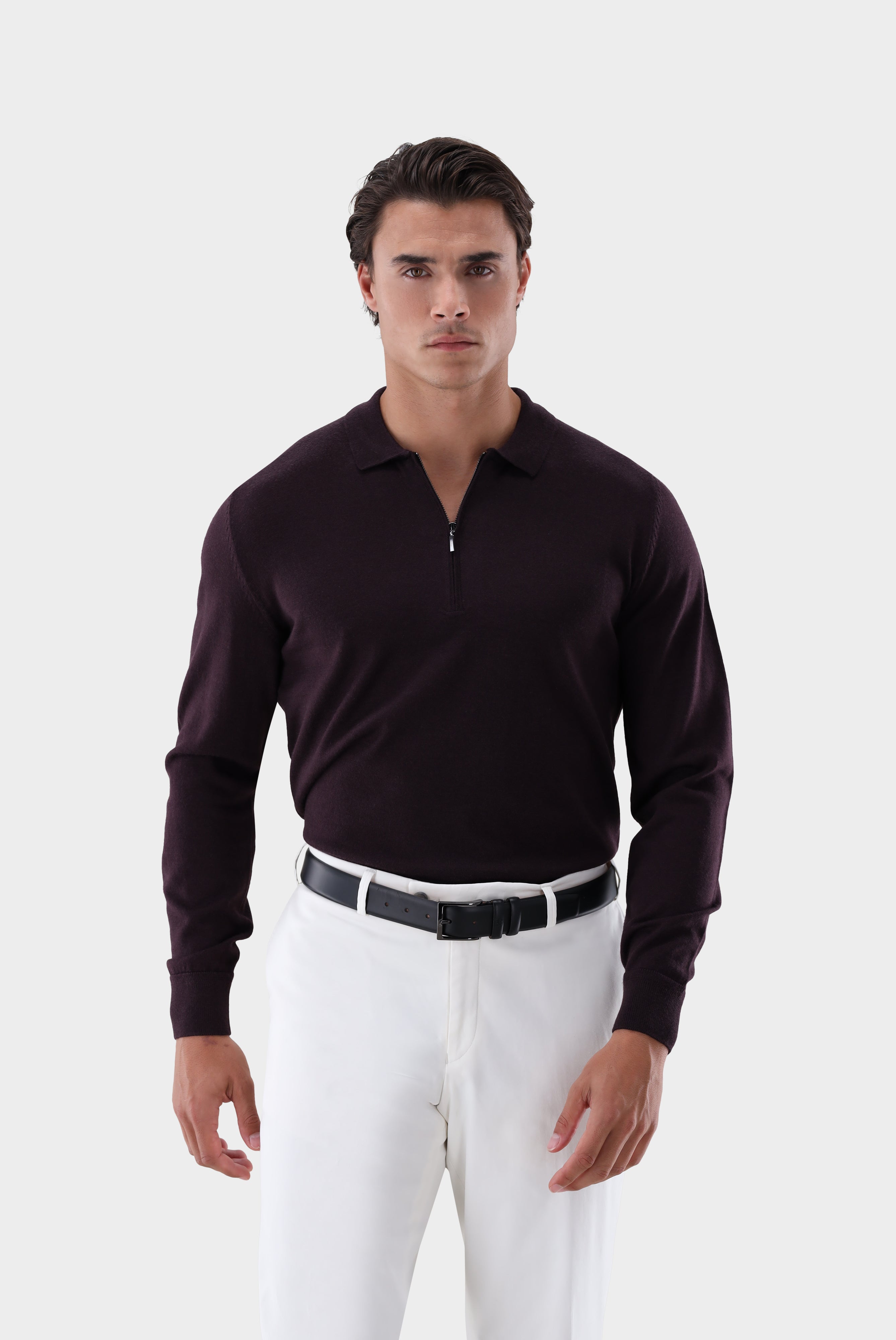 Poloshirt | Langarm mit Reißverschluss aus merzerisierter Wolle-Strick & Pullover-Van Laack-OUTLET-Rot/Rose-S-ARCHIVIST-ARCHIVE-SALE