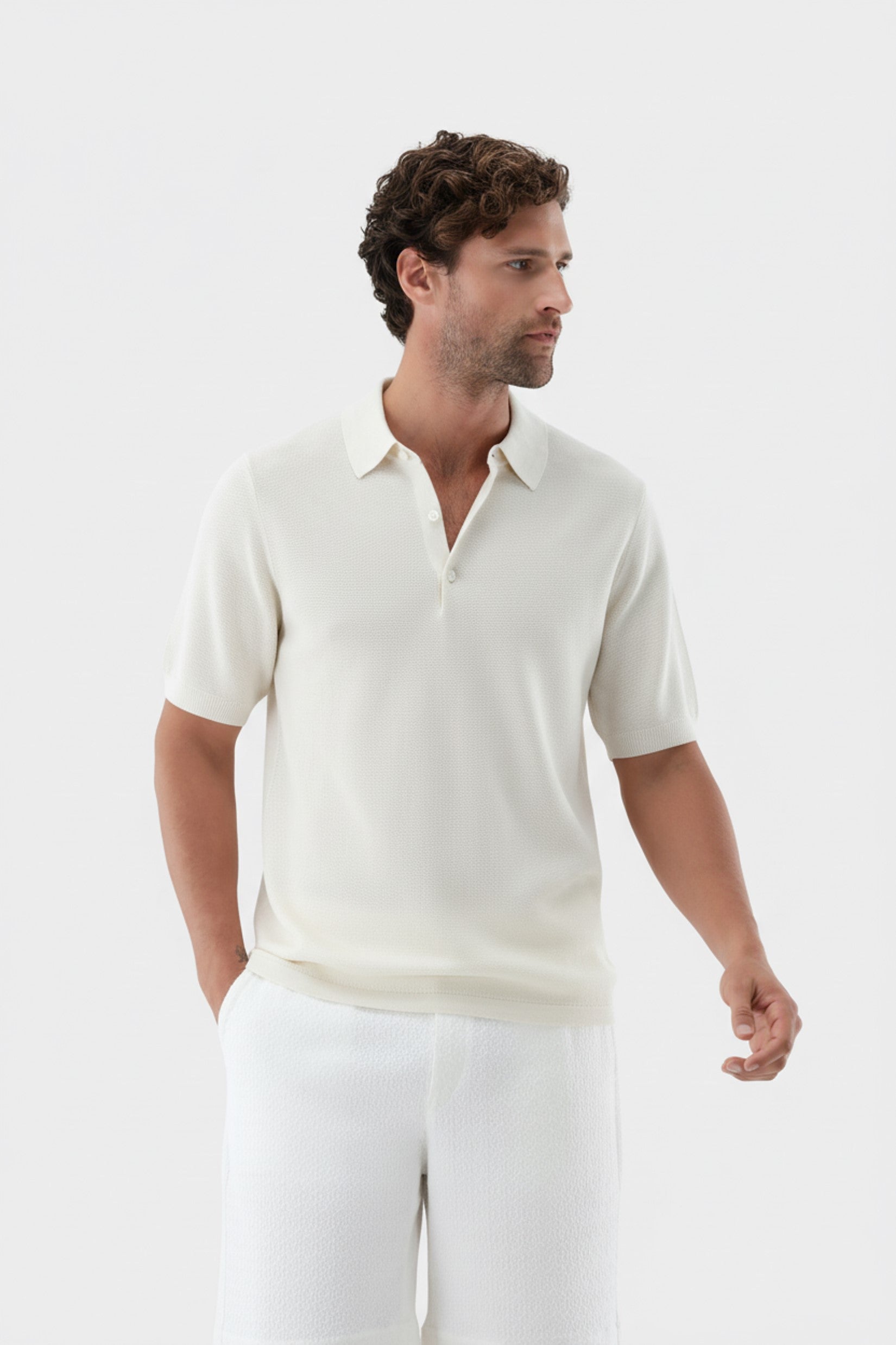 Strick-Poloshirt | mit Reiskorn Optik
