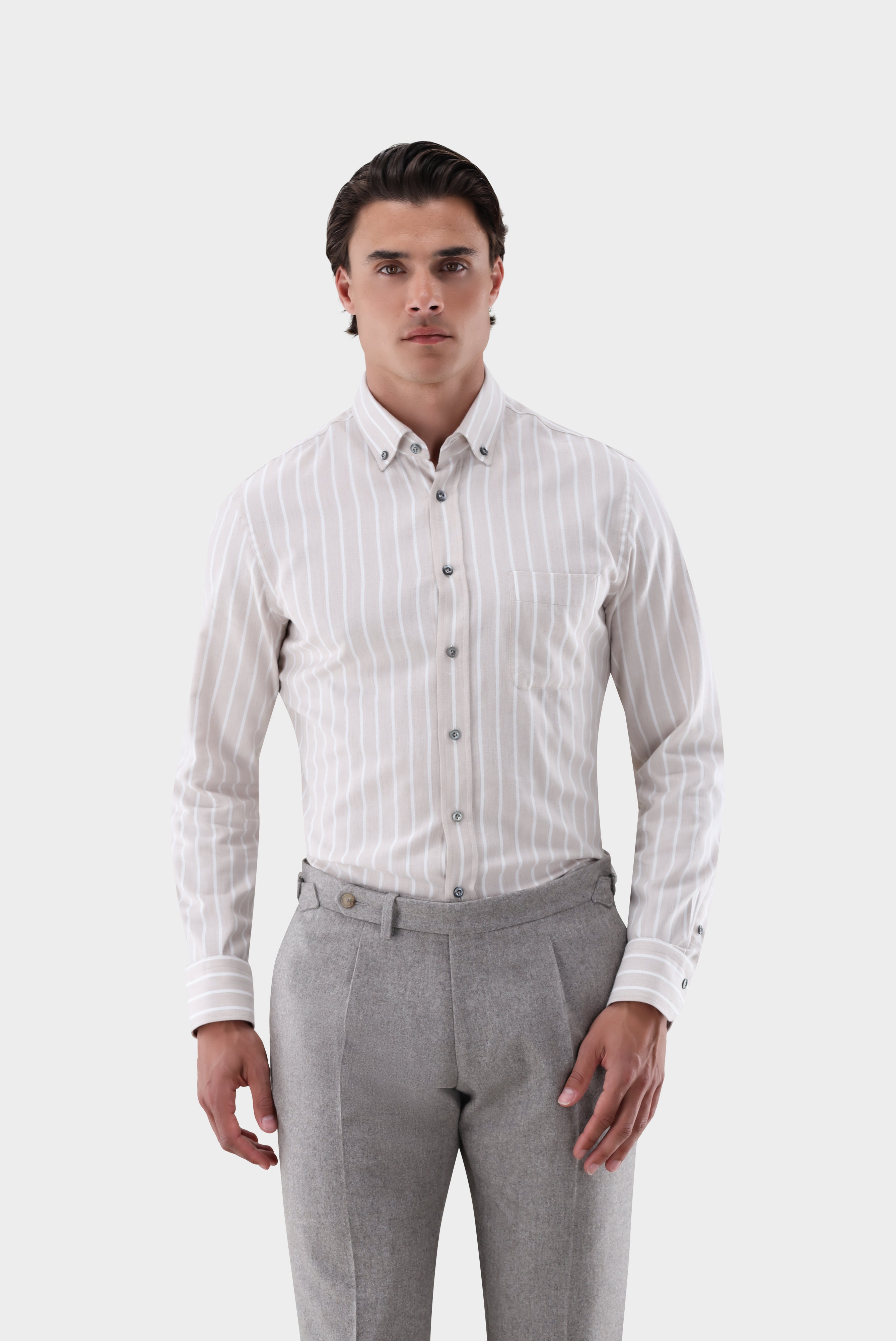 Flanellhemd | mit Button Down Kragen Tailor Fit-Hemden & Blusen-Van Laack-OUTLET-Beige/Braun-38-ARCHIVIST-ARCHIVE-SALE