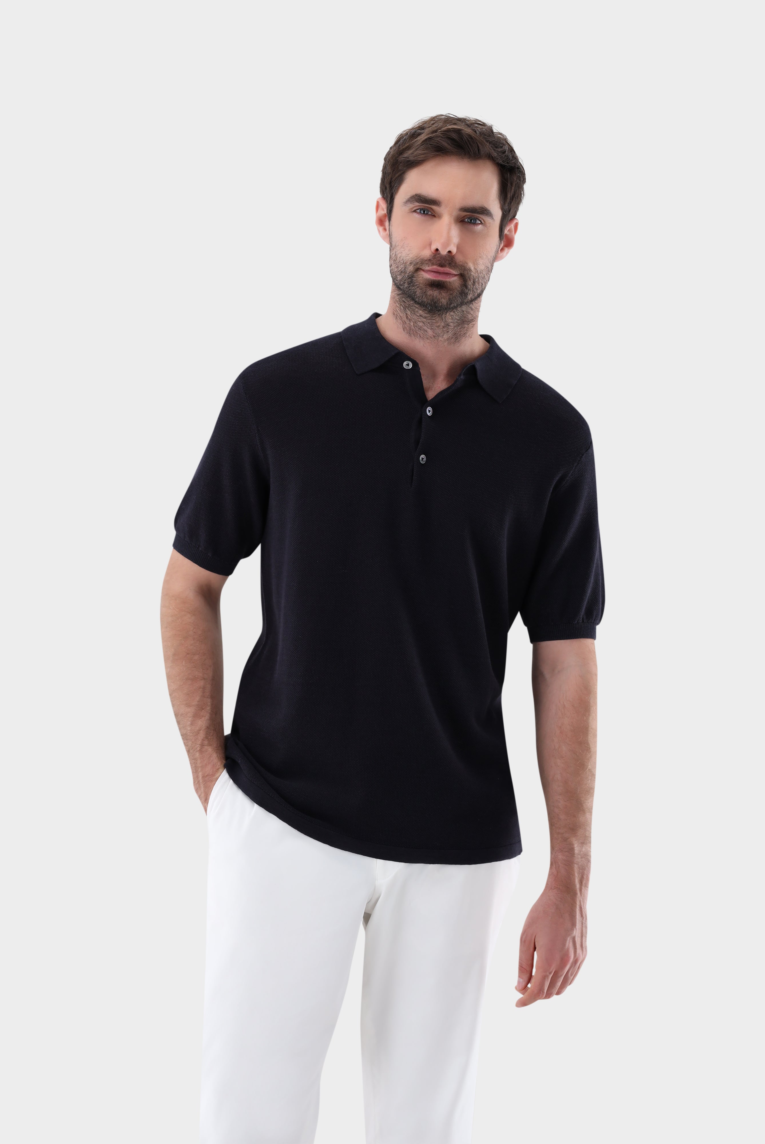 Strick-Poloshirt | mit Reiskorn Optik